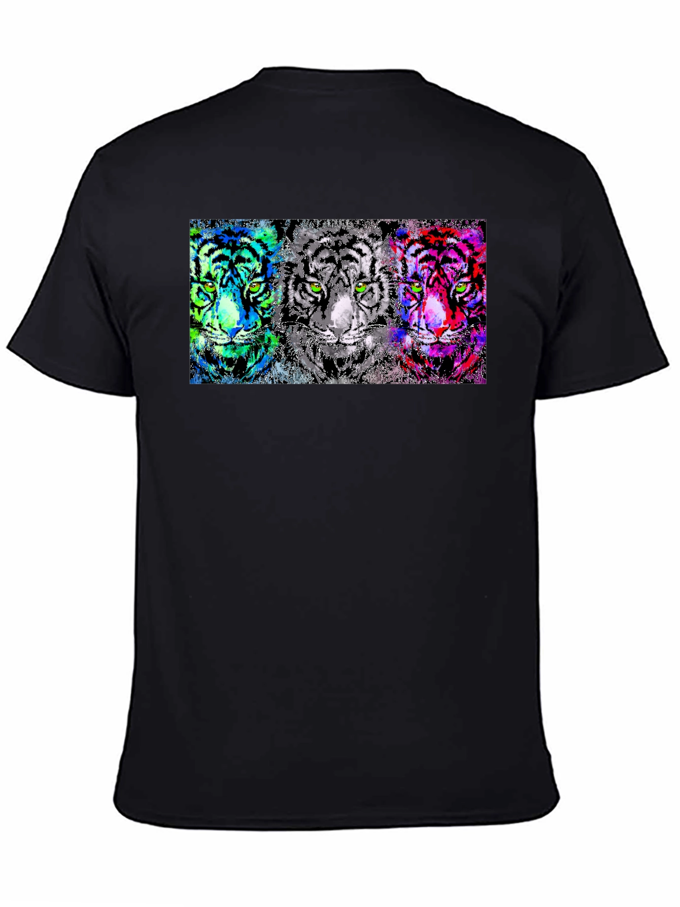 Black Vibrant Tiger Trio Graphic Tee - Unique Pop Art Design view 4