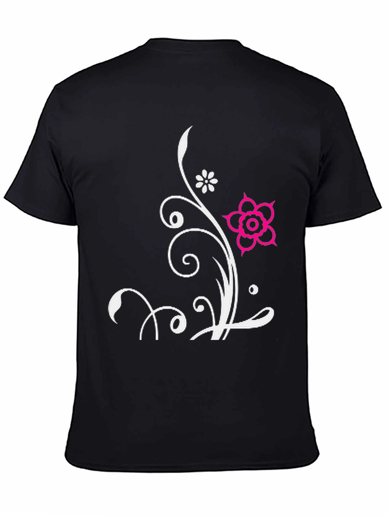 Black Floral Design Black T-Shirt view 4