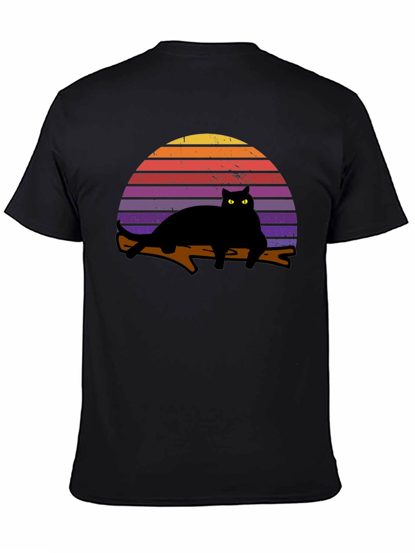 Black Retro Cat Sunset Graphic T-Shirt - Black view 4