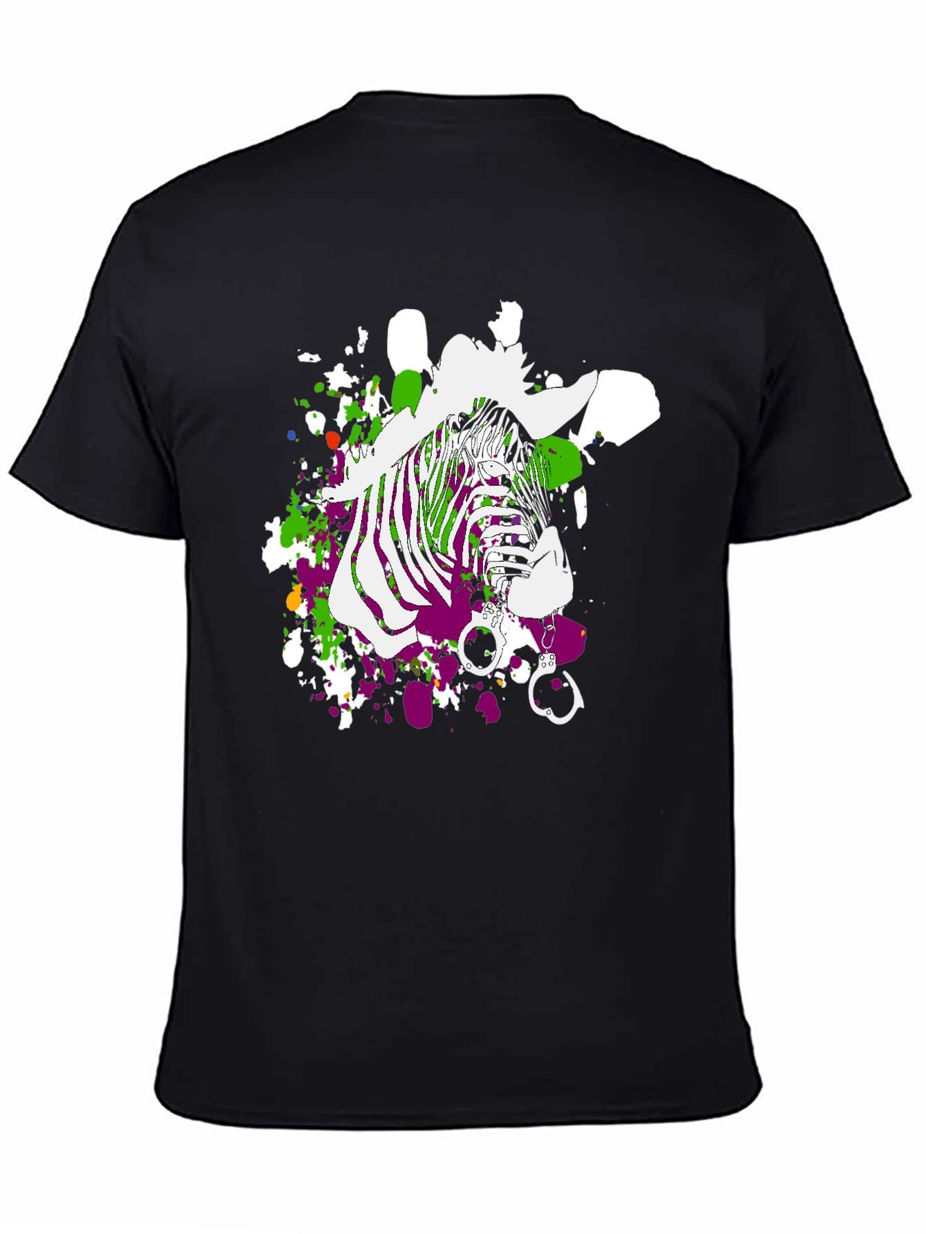Black Zebra Graphic Print Men's T-Shirt - Black view 4