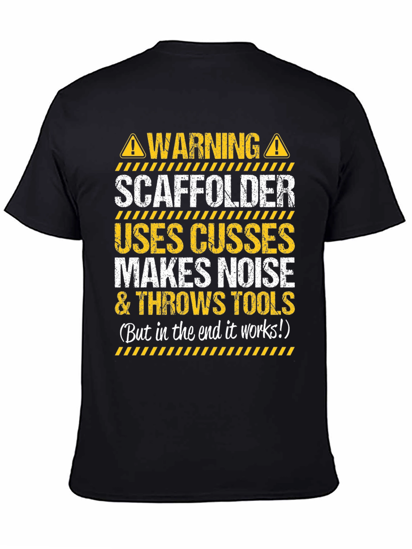 Black Warning Scaffolder T-Shirt - Funny Construction Worker Tee view 4