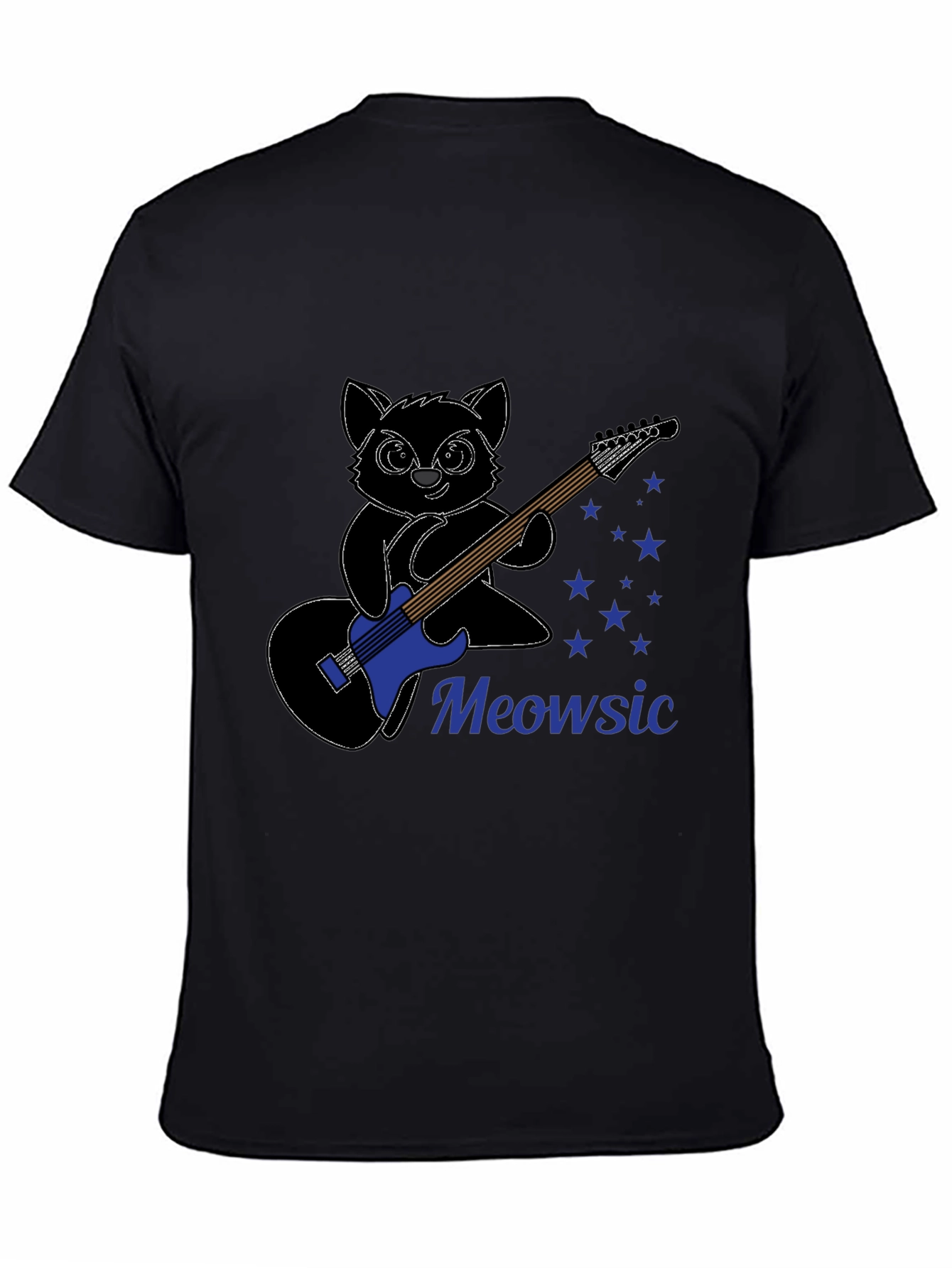 Black Meowsic T-Shirt: Cat Playing Guitar view 4