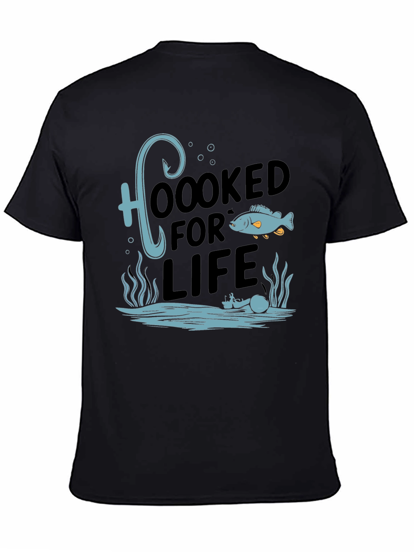 Black Hooked for Life Graphic Tee - Fishing Enthusiast's Shirt view 4