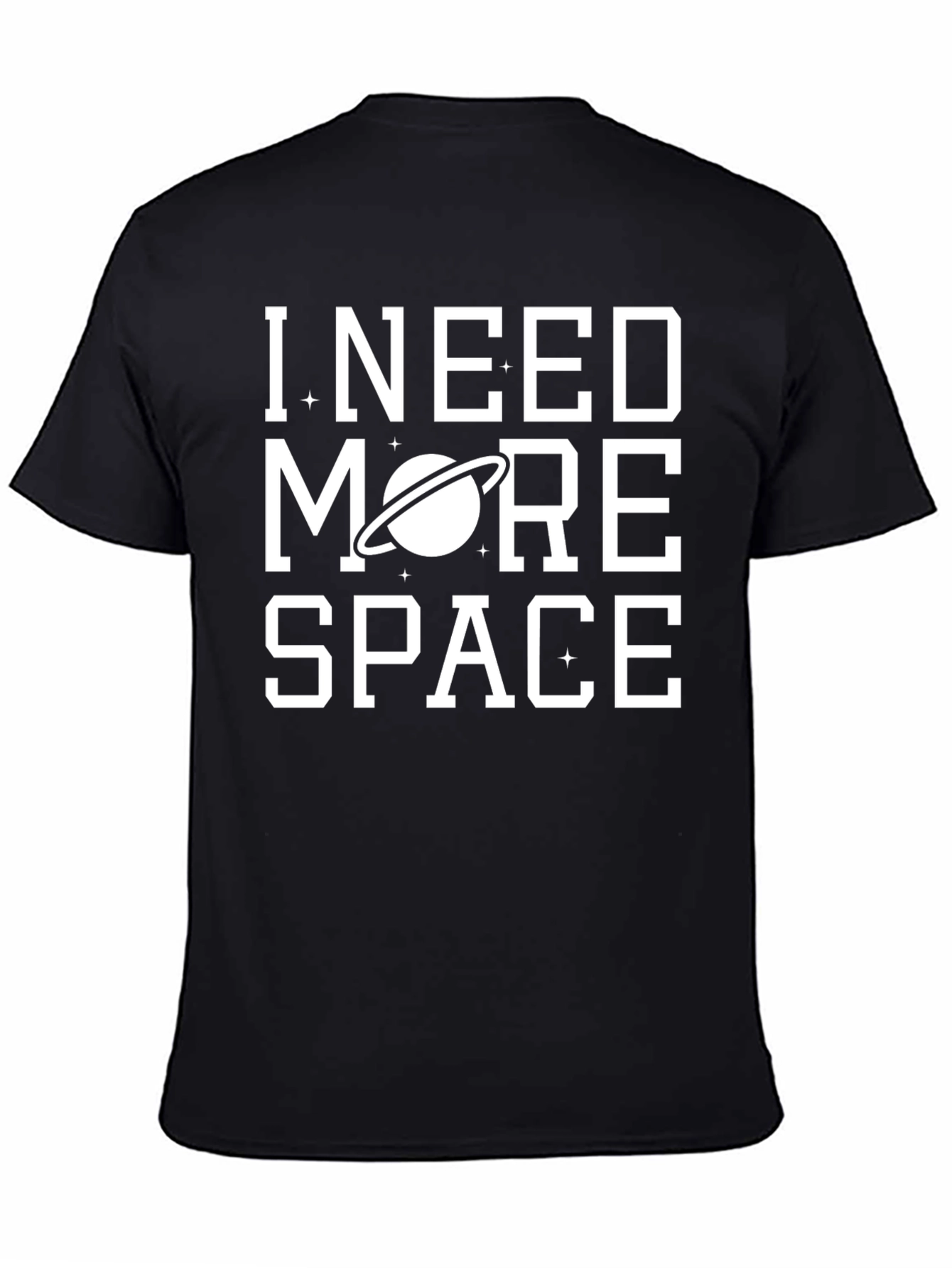 Black I Need More Space T-Shirt, Saturn Design, Black Cotton Tee view 4