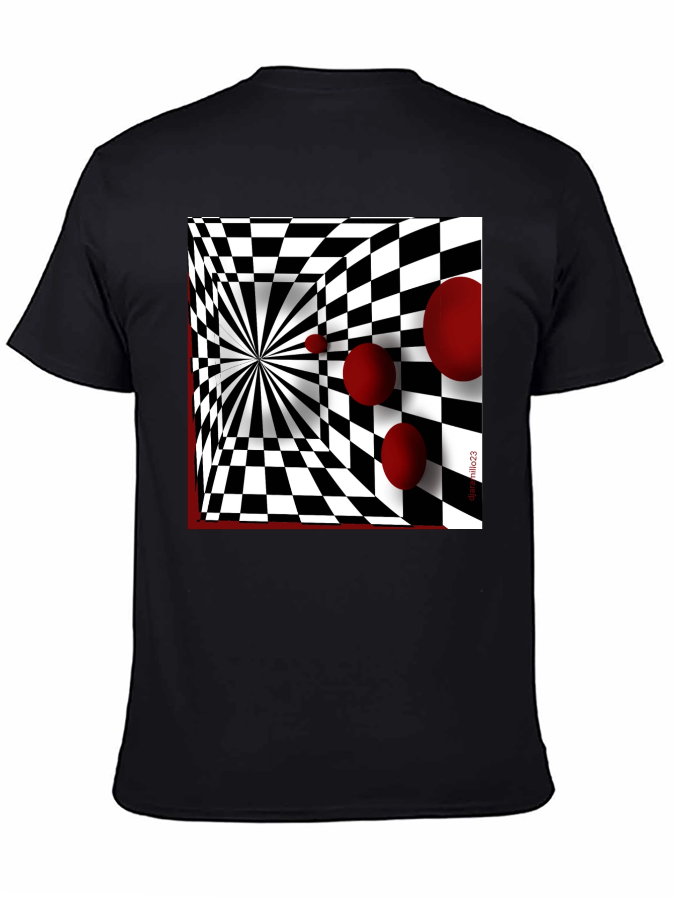 Black Optical Illusion Red Orb Black T-Shirt view 4