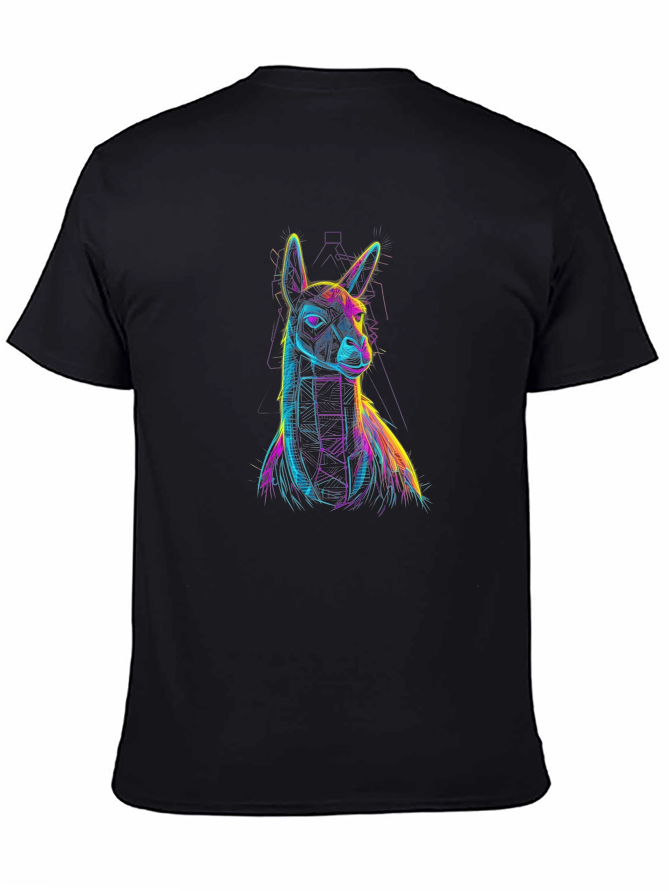 Black Neon Llama Graphic Print Black T-Shirt view 4