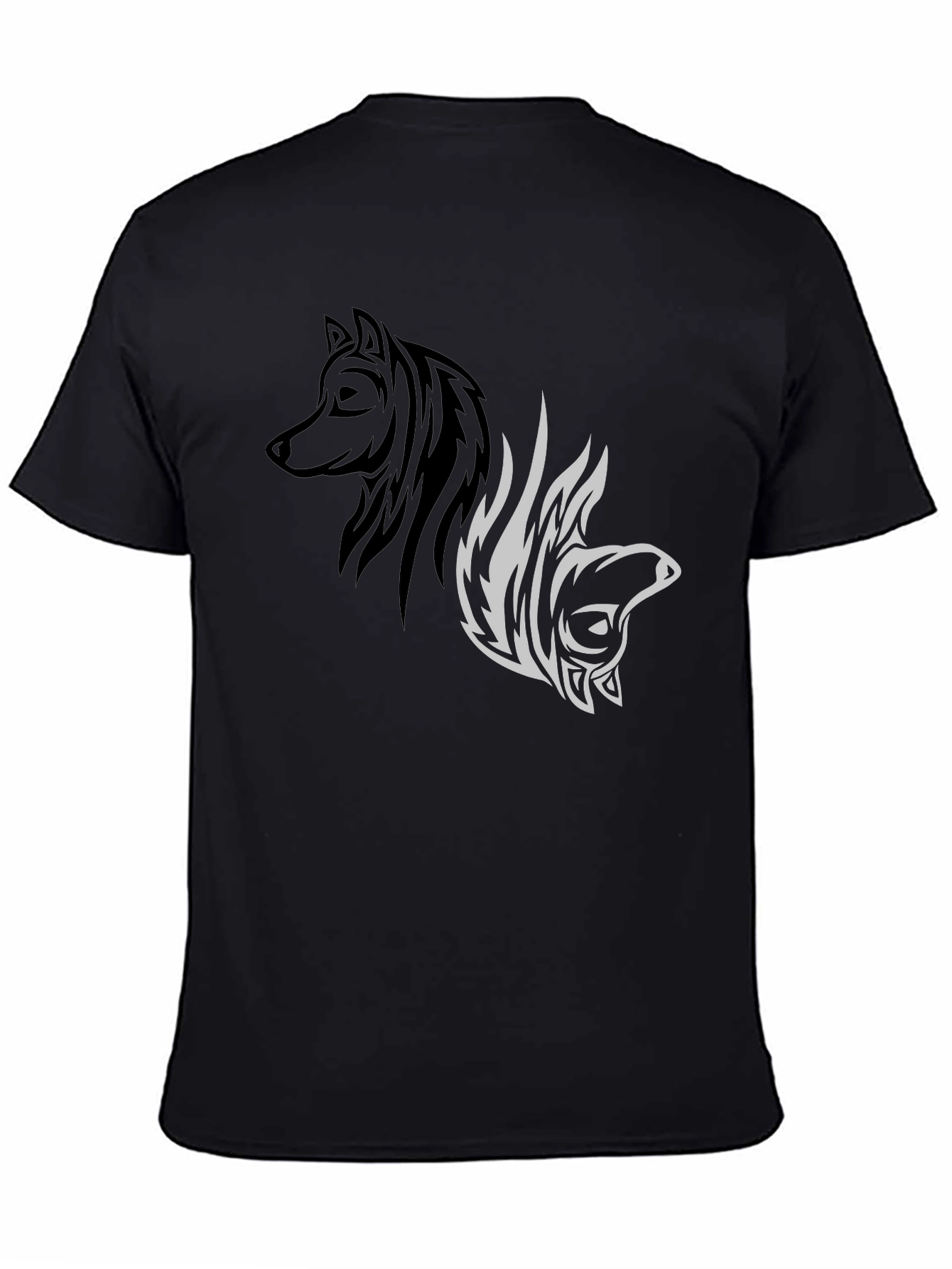 Black Yin Yang Wolf Graphic Tee - Stylish Black T-Shirt view 4