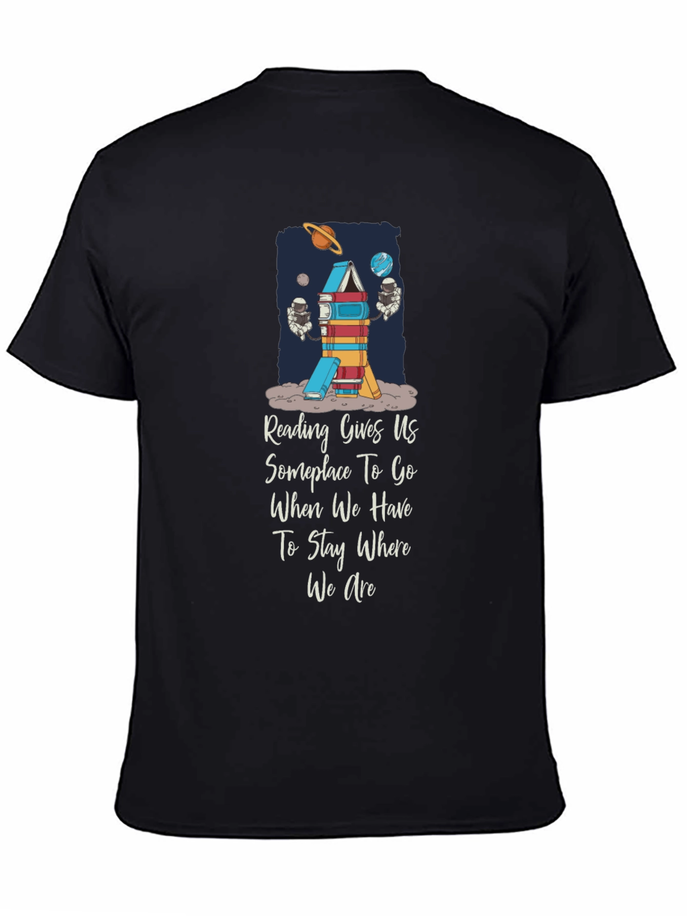 Black Reading Rocket T-Shirt - Space & Books view 4