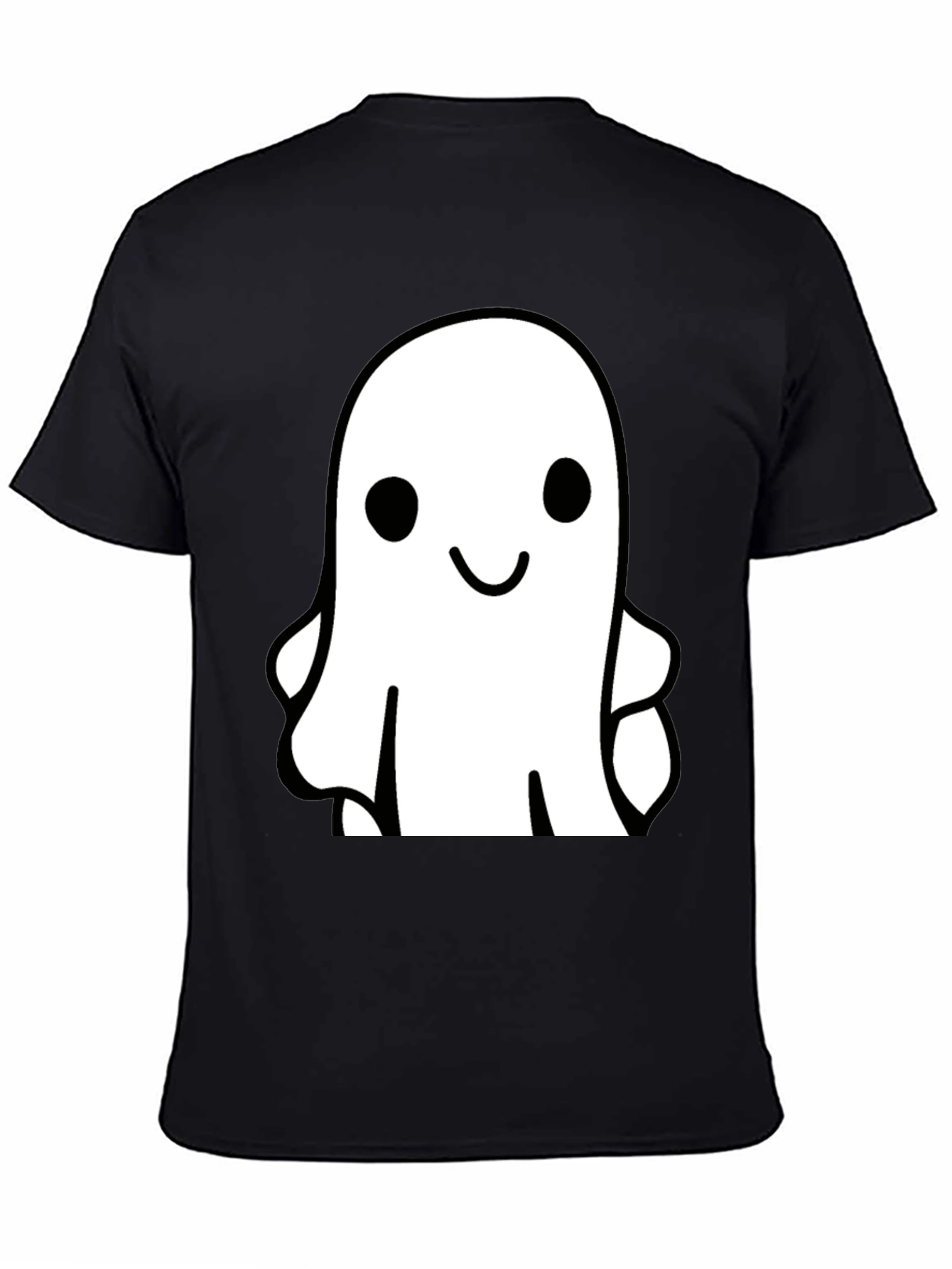 Black Cute Ghost Graphic Tee - Black Cotton T-Shirt view 4