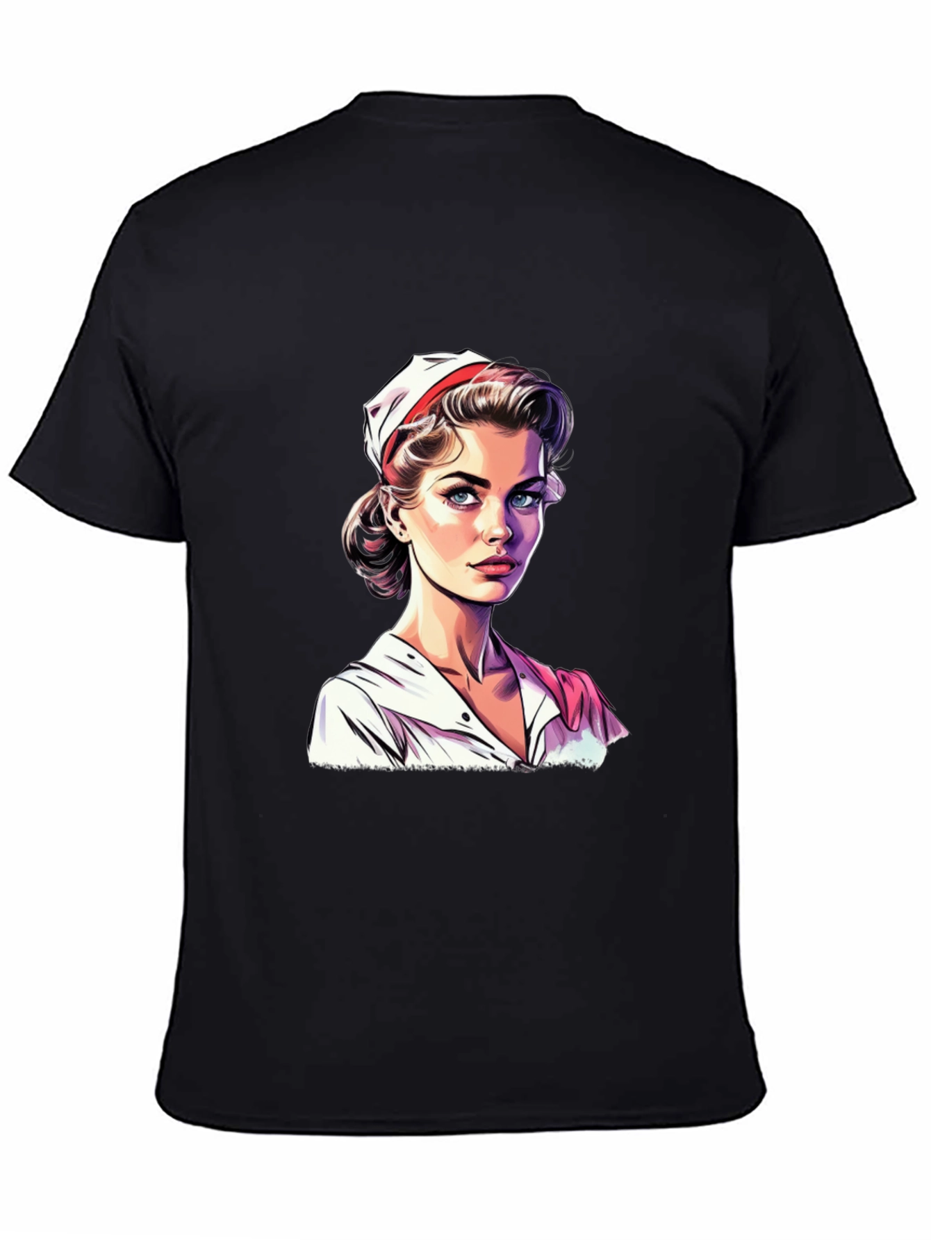 Black Vintage Nurse Graphic Tee - Retro Style T-Shirt view 4