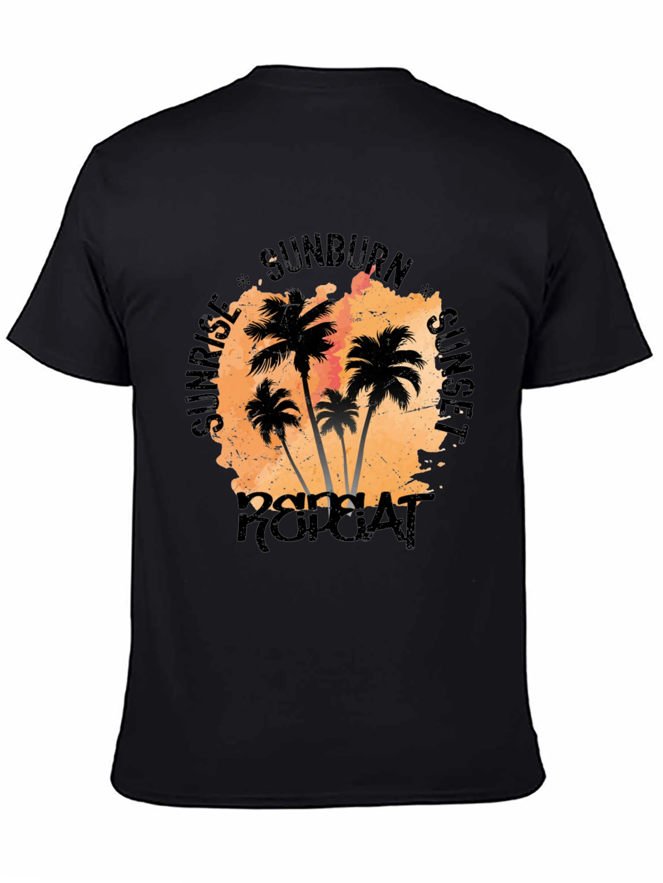Black Sunrise Sunset Repeat Palm Tree T-Shirt view 4