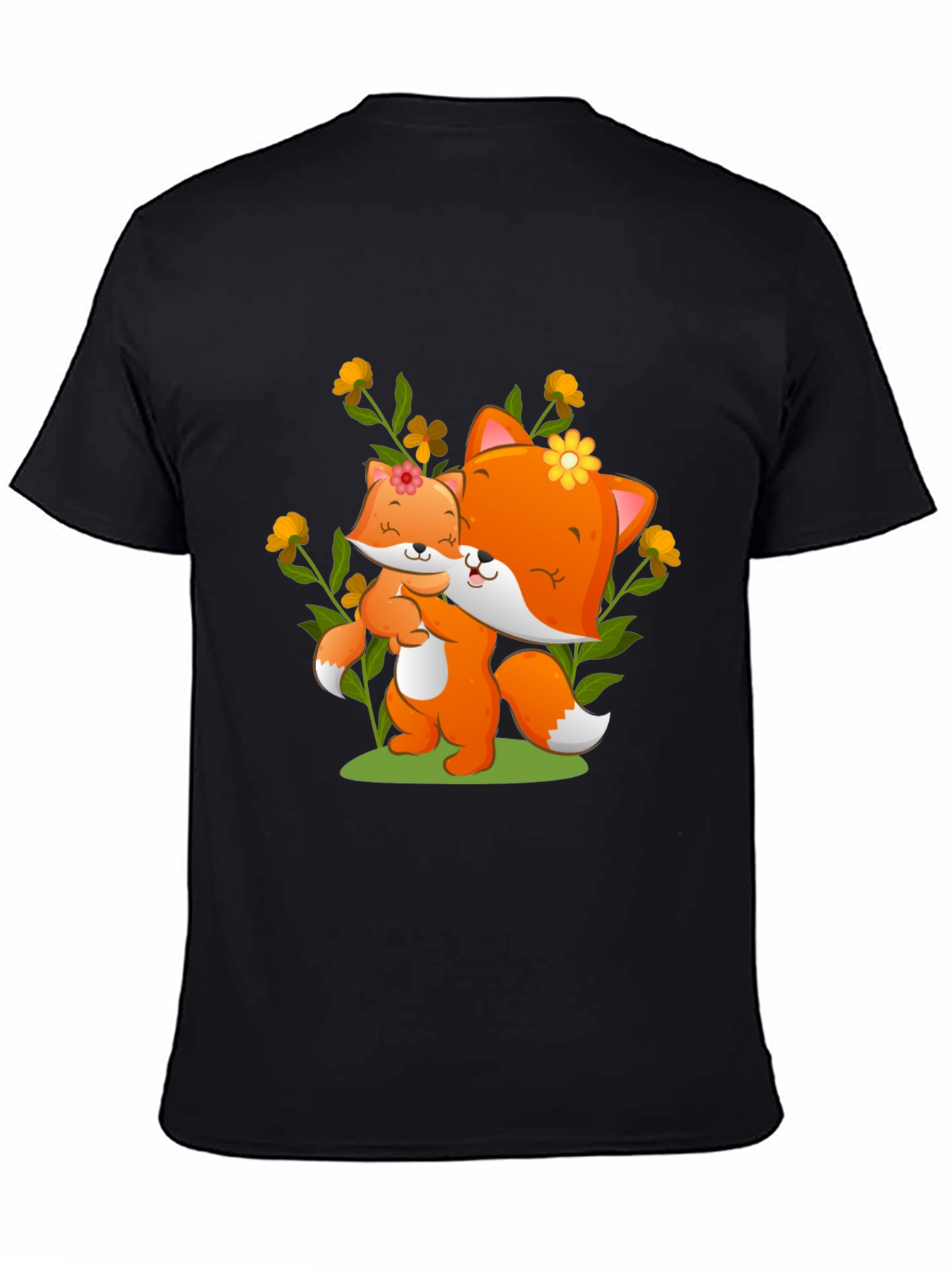 Black Cute Fox & Cub Graphic Tee view 4