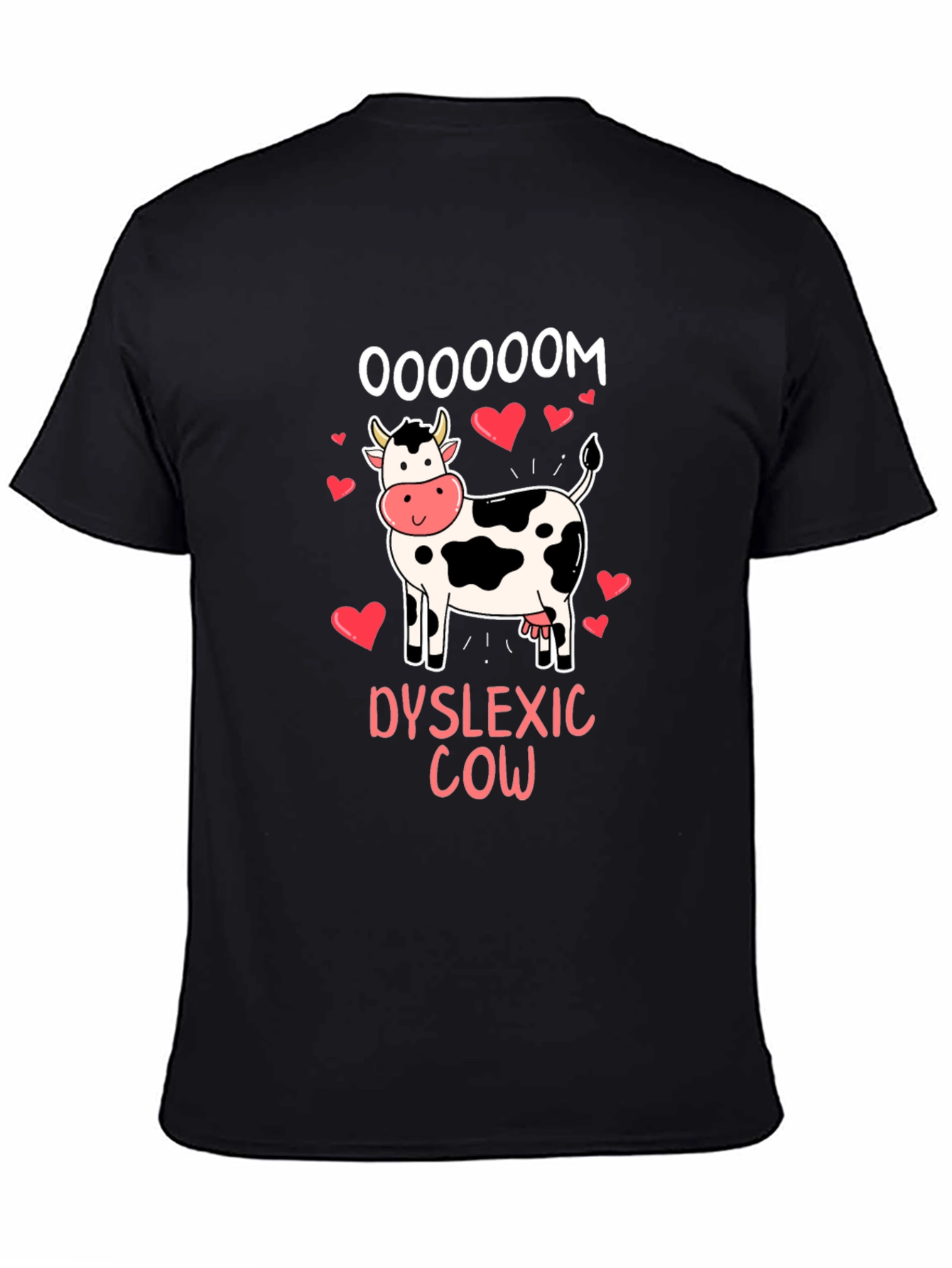 Black Dyslexic Cow Oooooom T-Shirt view 4