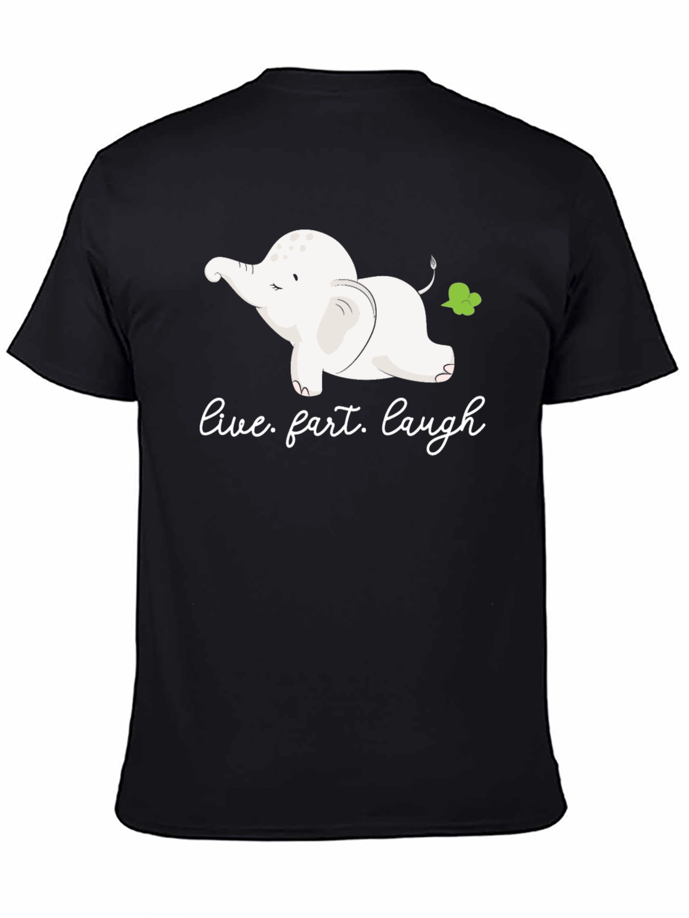 Black Funny Elephant Fart T-Shirt - Live, Fart, Laugh view 4