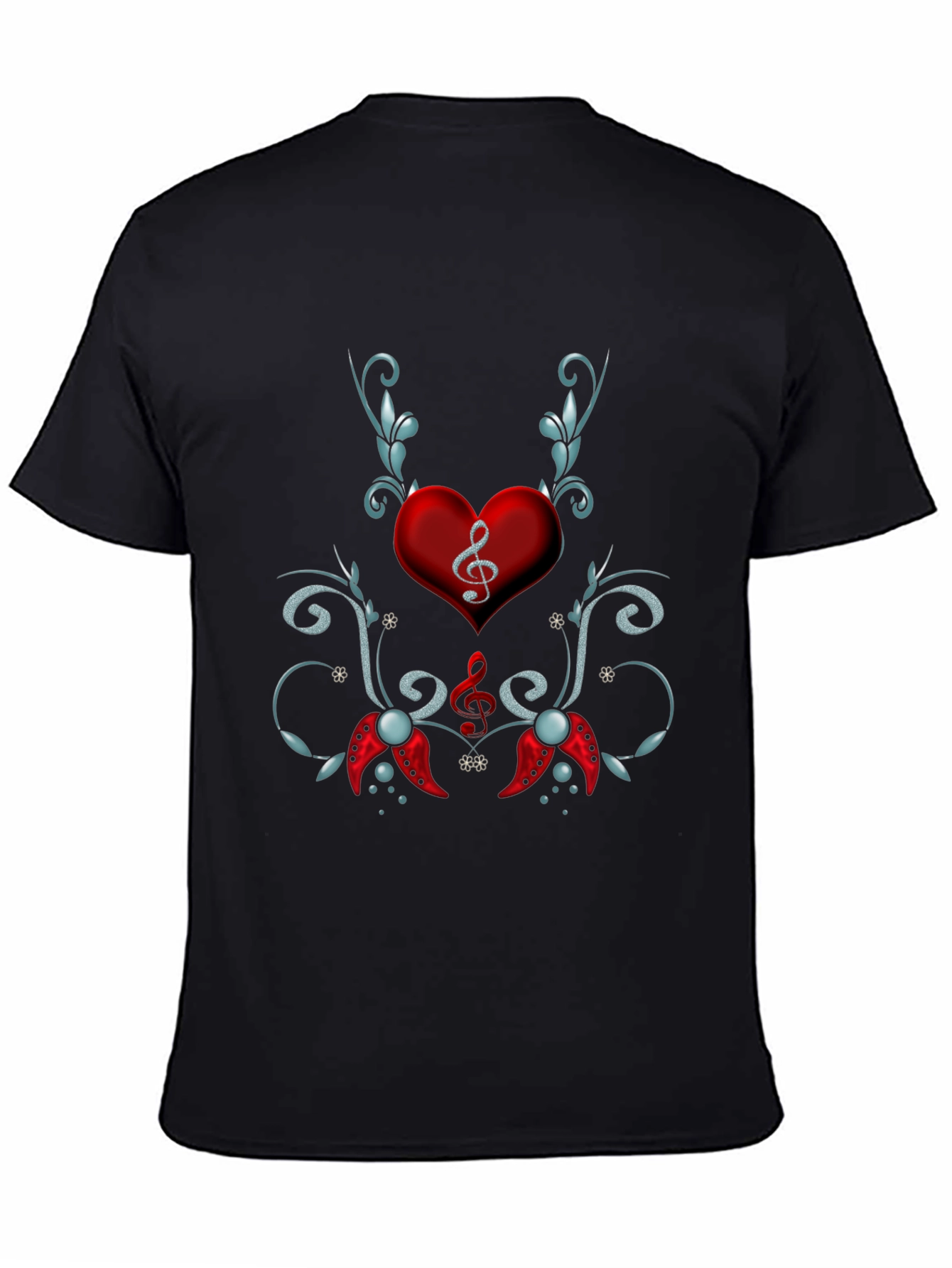 Black Musical Heart Graphic Tee - Black Cotton Blend view 4