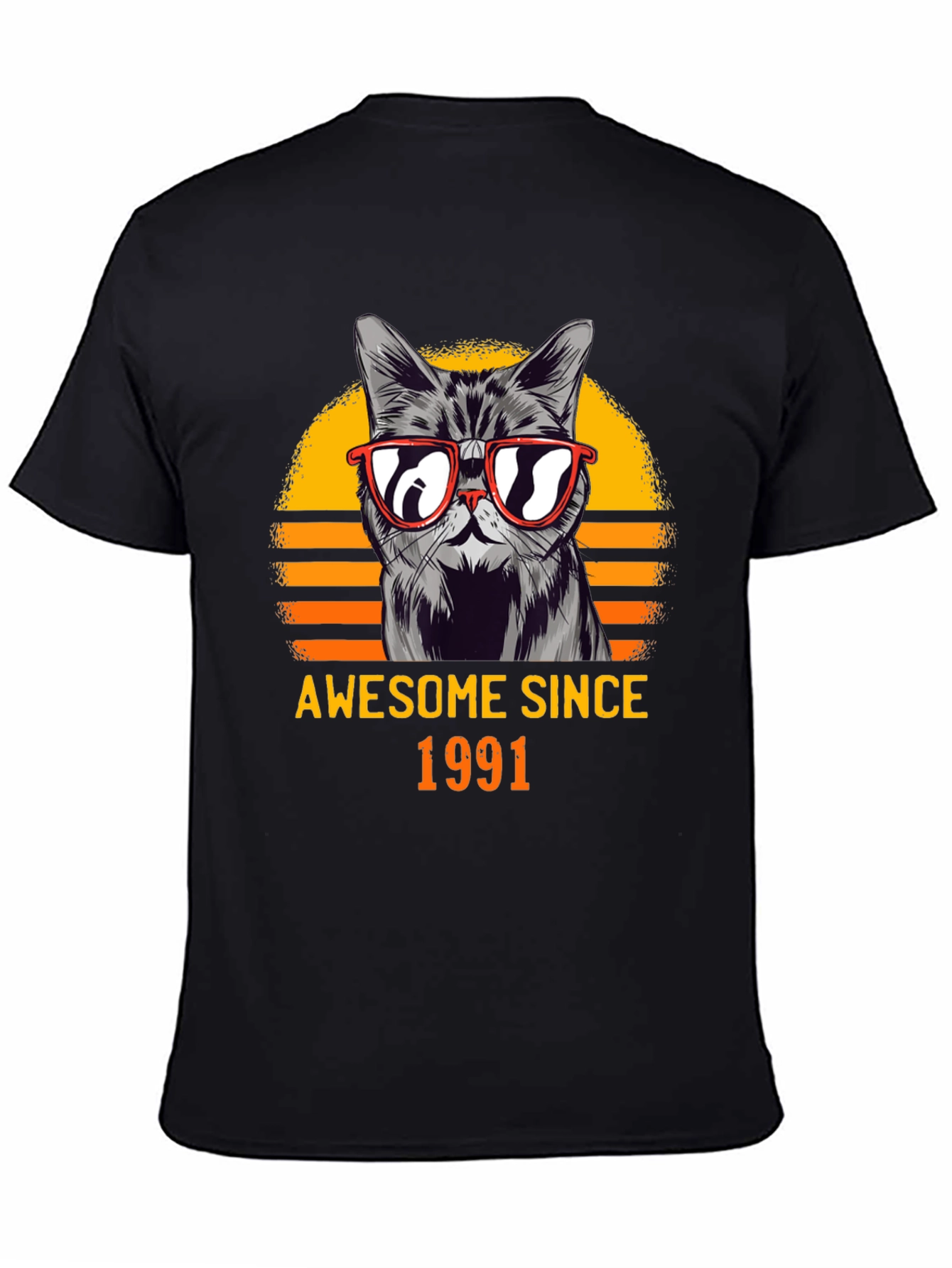 Black Awesome Since 1991 Cat Graphic T-Shirt view 4