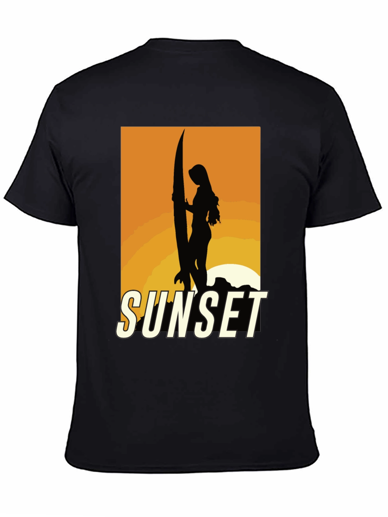 Black Sunset Surfer Graphic Tee - Black Cotton T-Shirt view 4