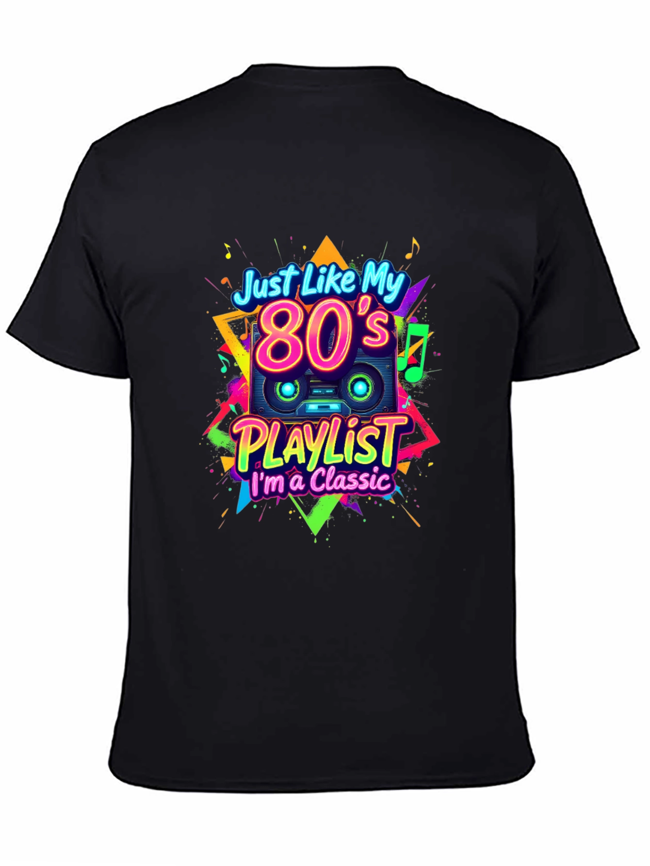 Black 80's Playlist Classic Black T-Shirt view 4