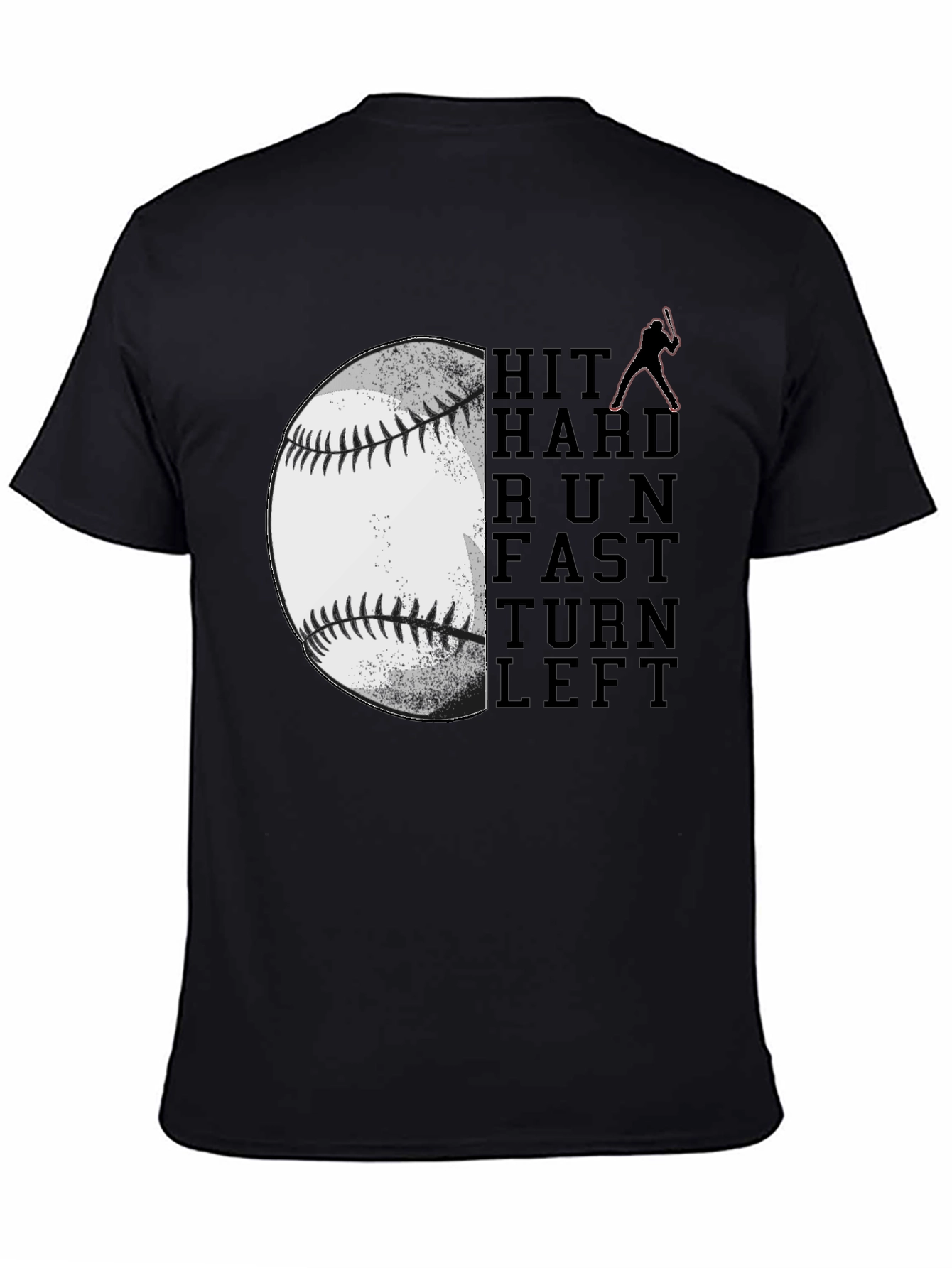 Black Baseball Hit Hard Run Fast T-Shirt view 4