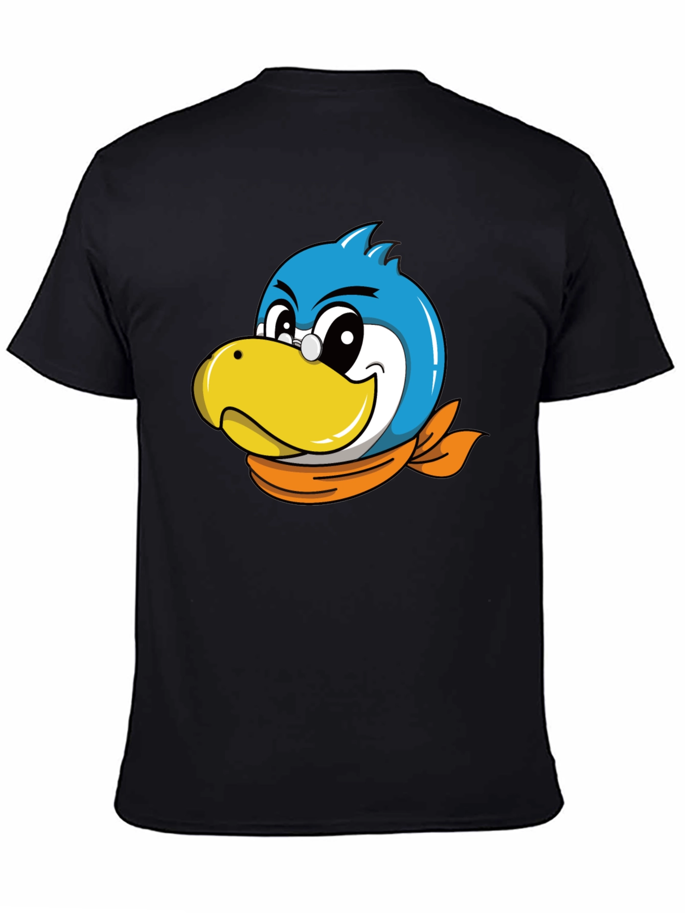 Black Cartoon Bird Graphic Tee - Black Cotton Blend view 4