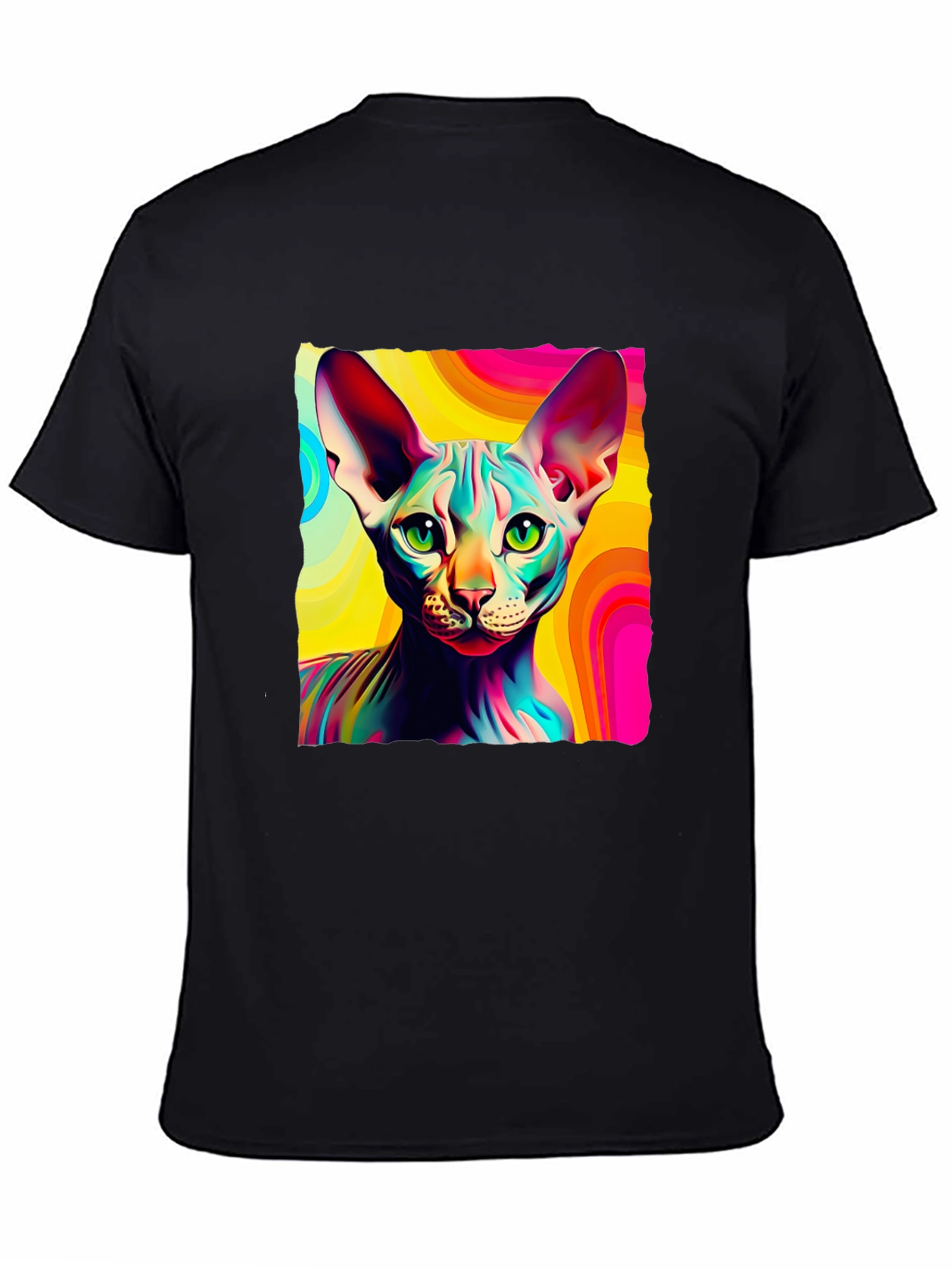Black Psychedelic Sphynx Cat Graphic Tee - Unisex view 4