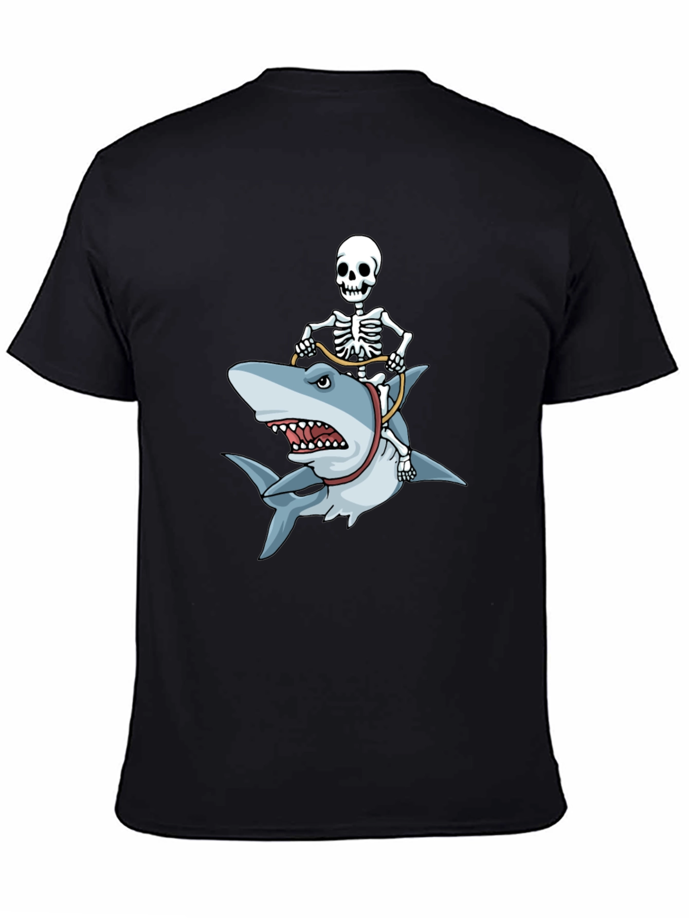 Black Skeleton Riding Shark Graphic T-Shirt view 4
