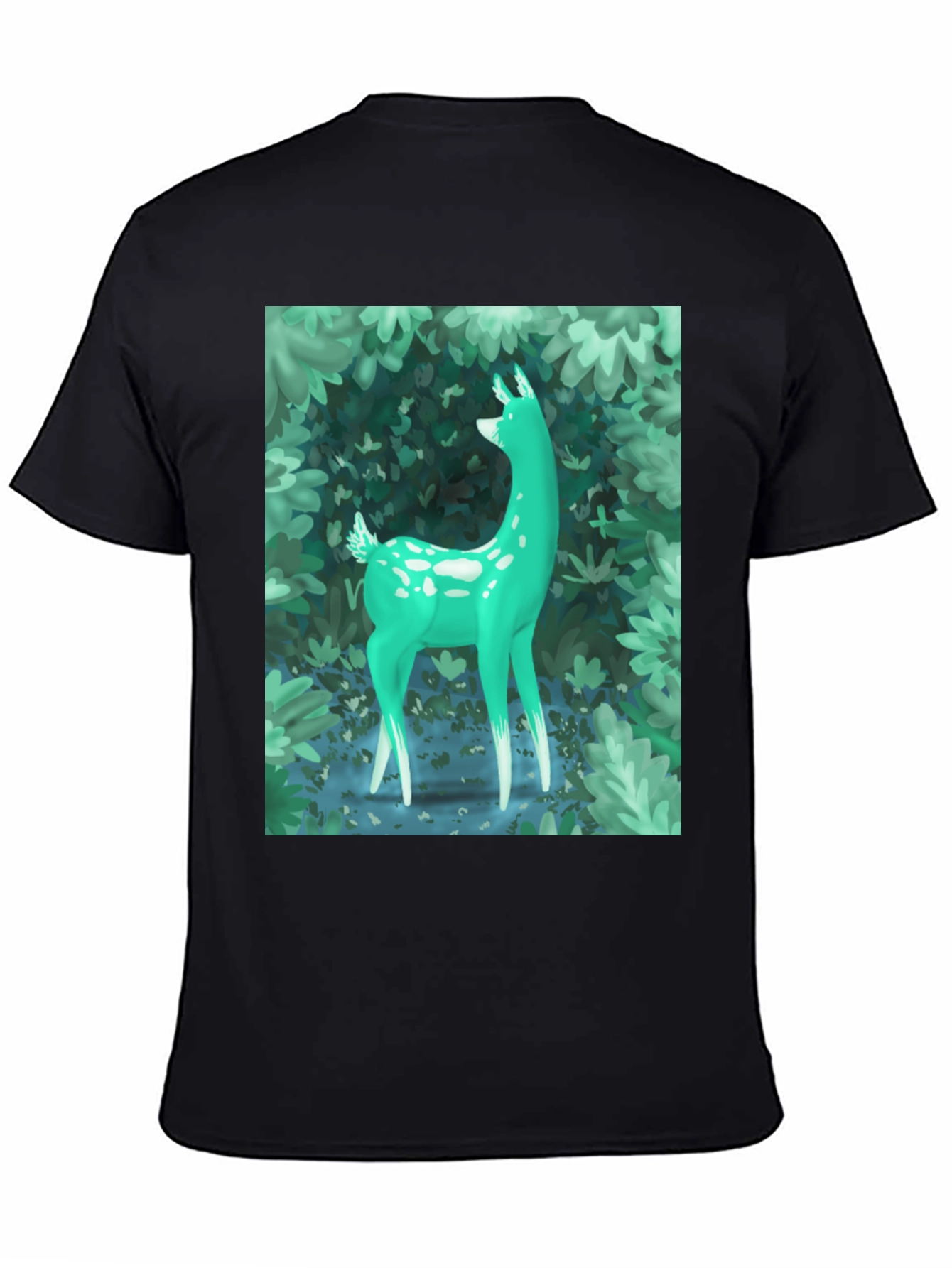 Black Enchanted Forest Deer Graphic Tee - Black view 4