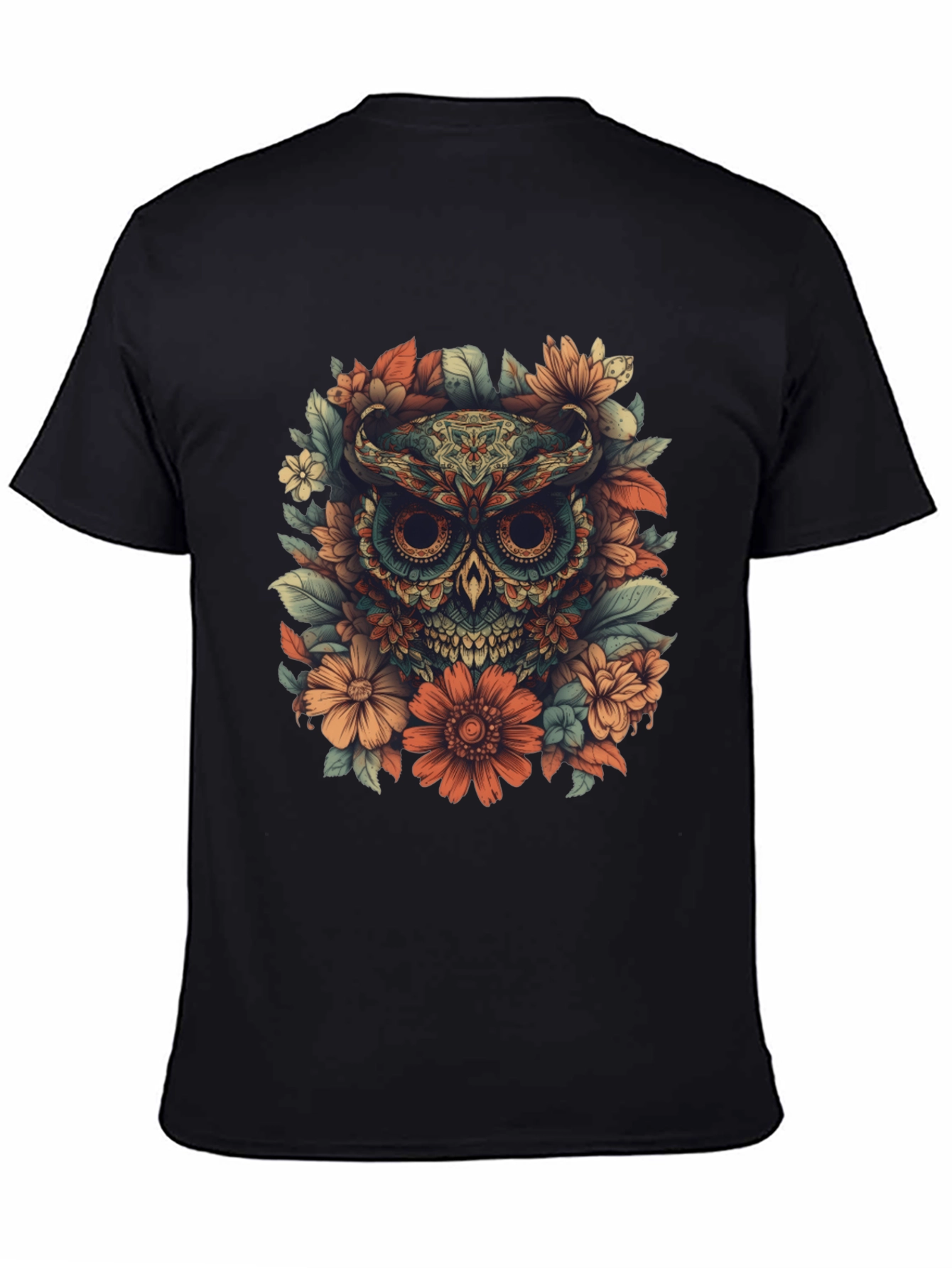 Black Floral Owl Graphic Tee - Unique Design view 4