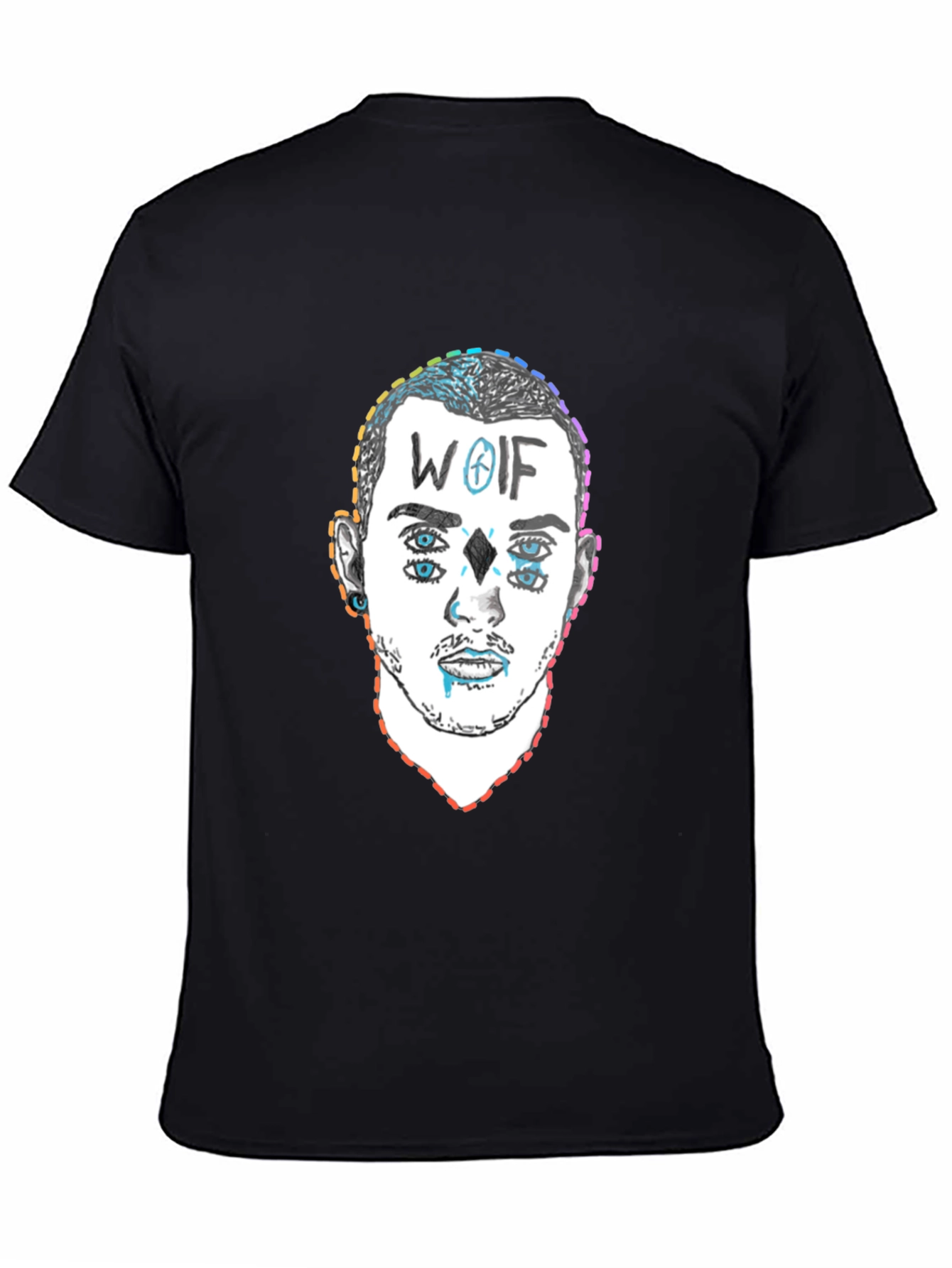 Black Wolf Design Graphic Tee - Black Crew Neck T-Shirt view 4