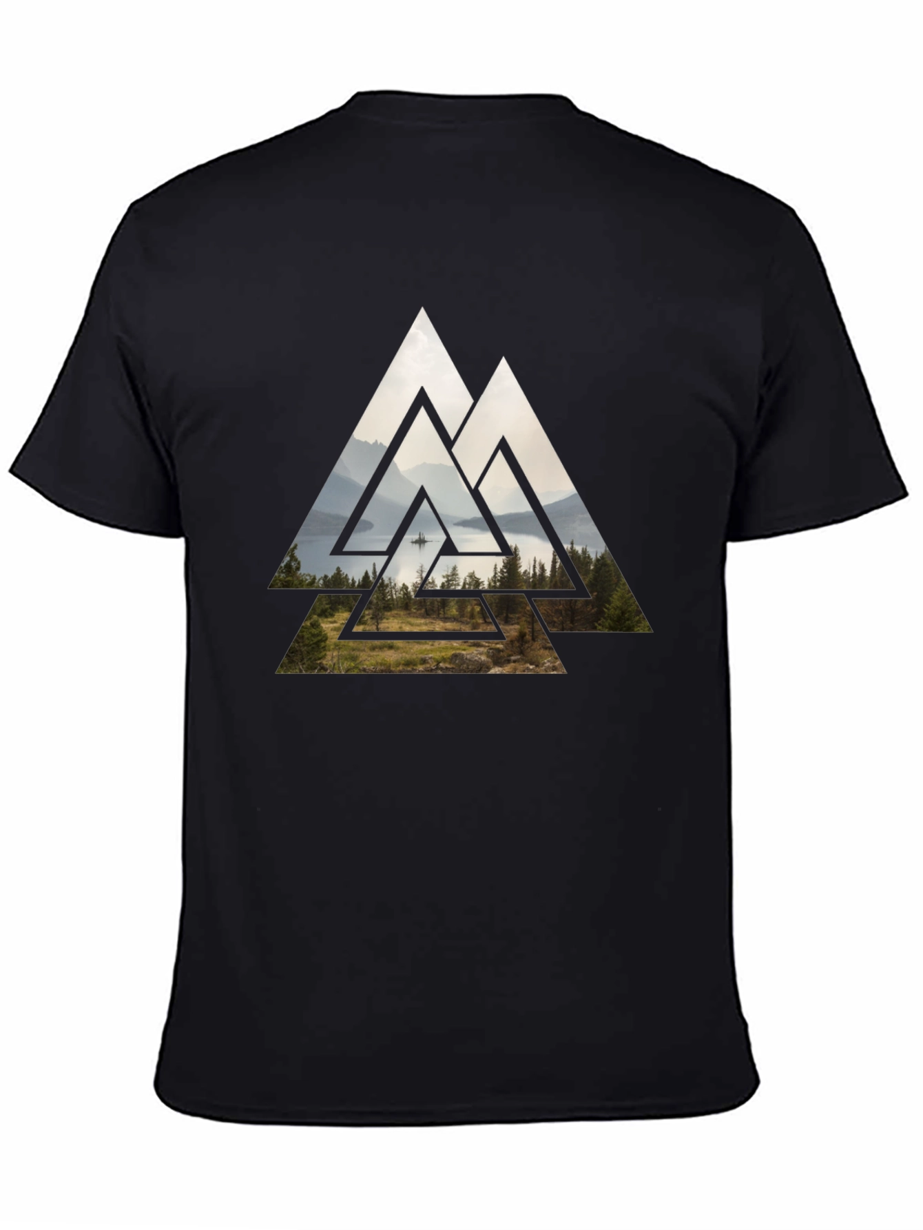 Black Geometric Landscape Graphic Tee - Black Cotton Blend view 4