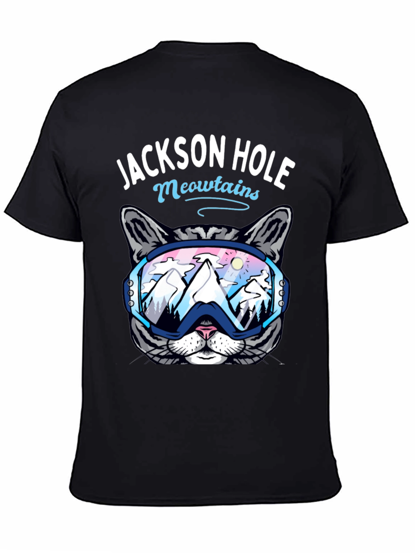 Black Jackson Hole Meowtains Cat Ski T-Shirt view 4