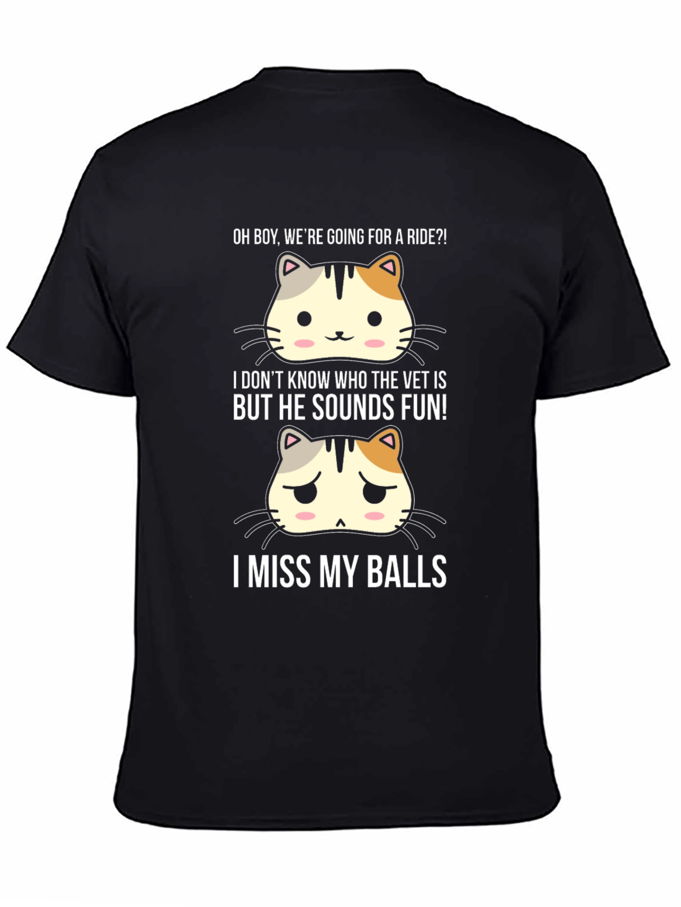 Black Funny Cat Neutering T-Shirt - Ride, Vet, and Missing Balls Humor view 4
