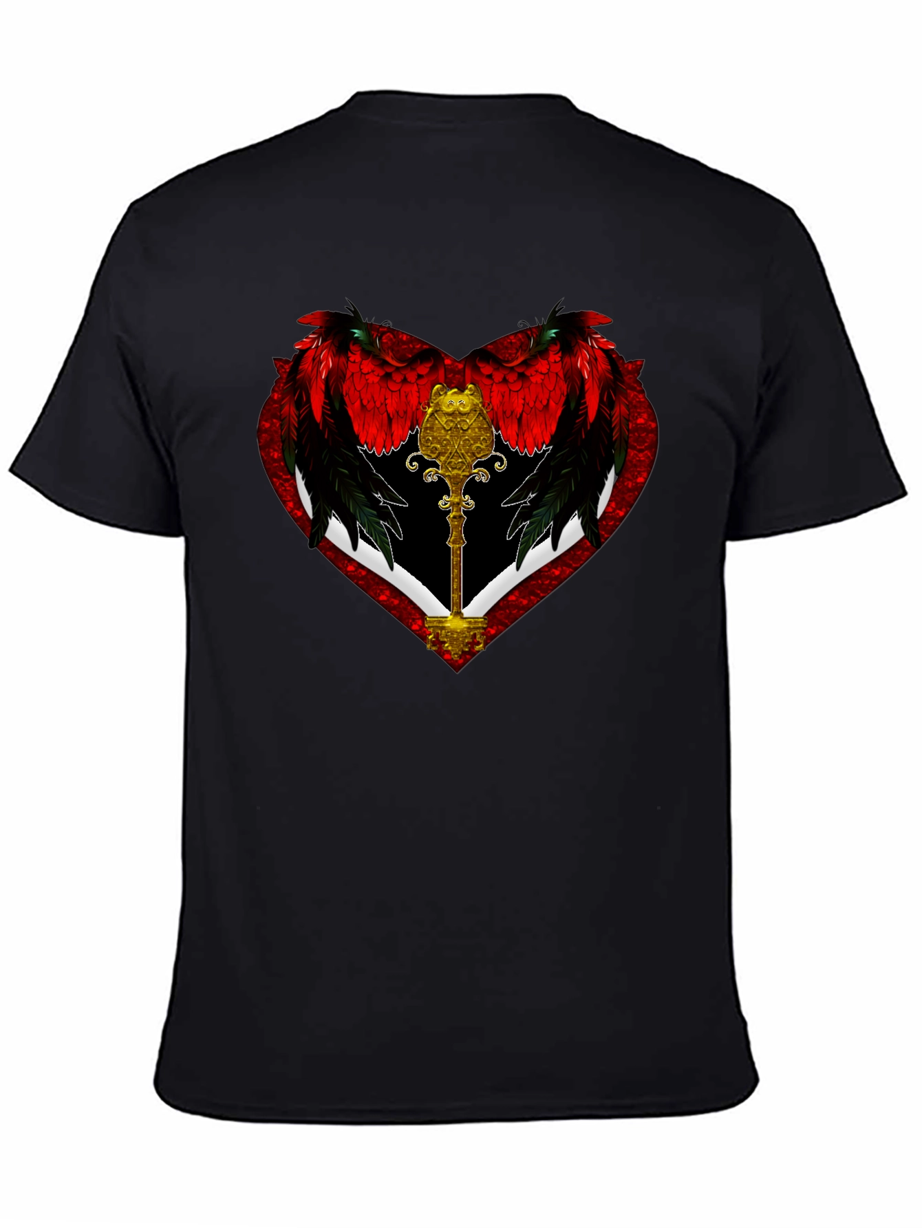 Black Winged Heart Key Graphic Black T-Shirt view 4
