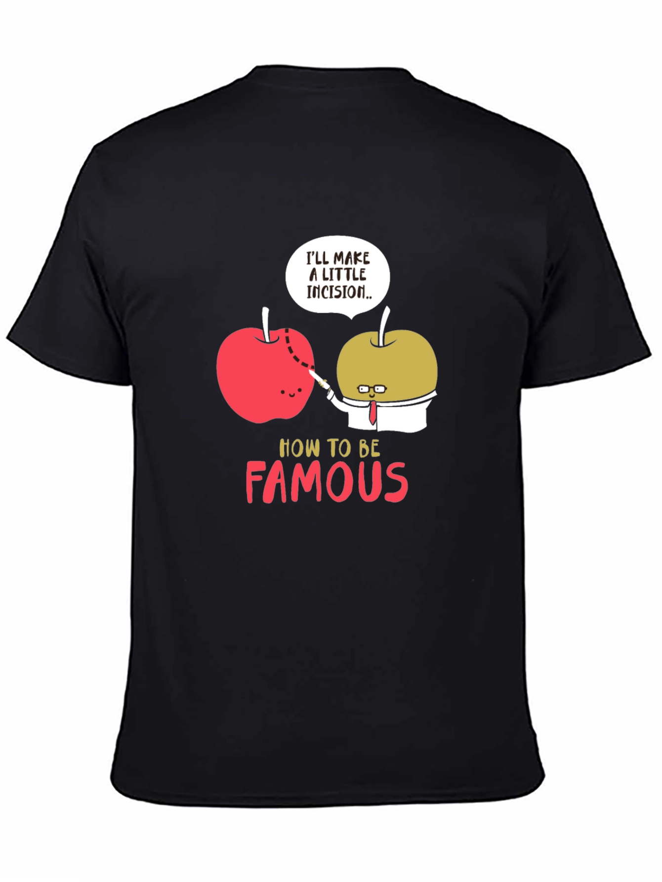 Black Funny Apple Incision Graphic T-Shirt view 4
