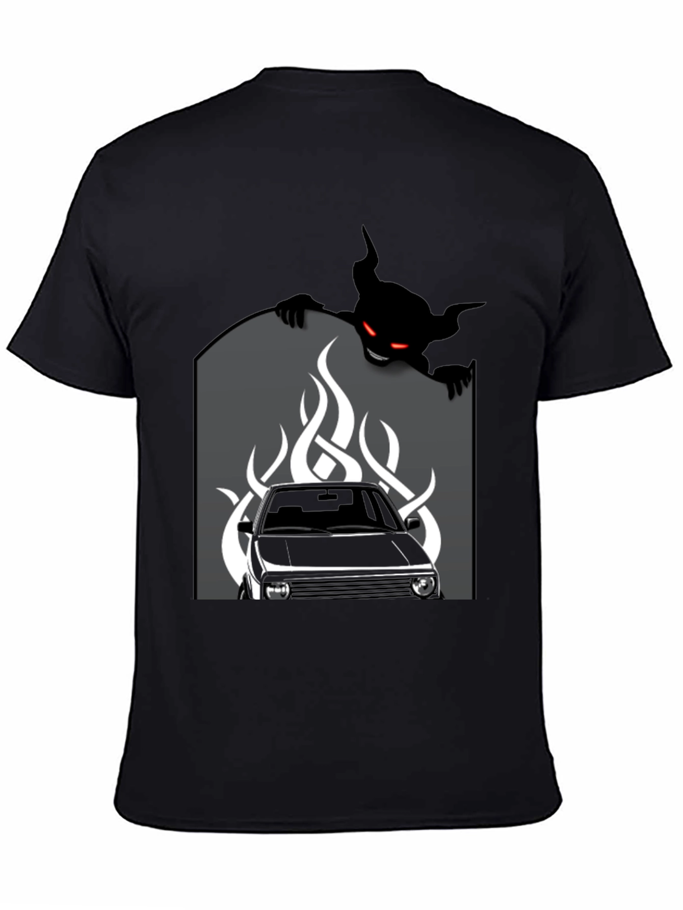 Black Men's Black Graphic Tee - Car and Devil Design view 4