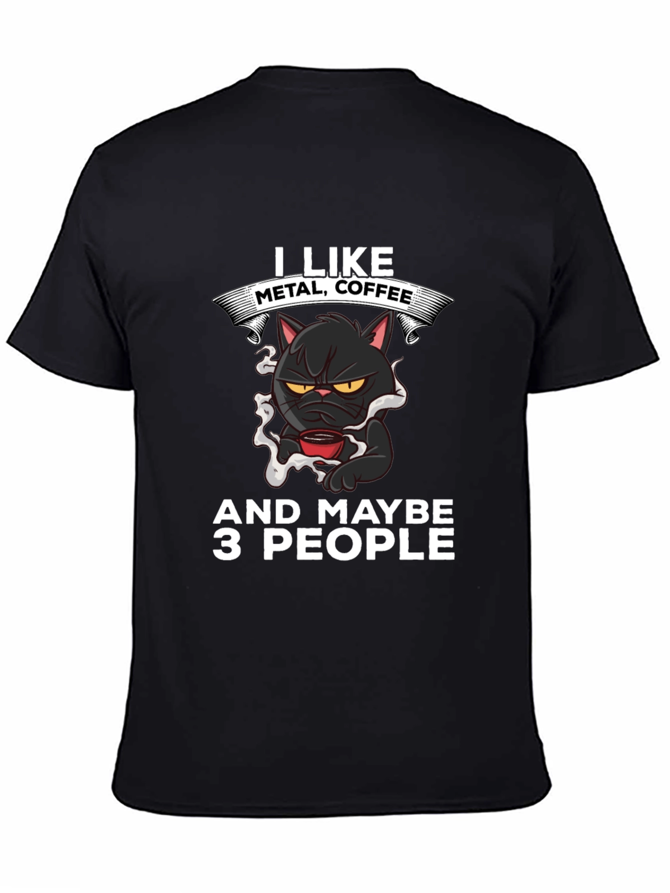 Black Metal Coffee Cat Graphic T-Shirt view 4