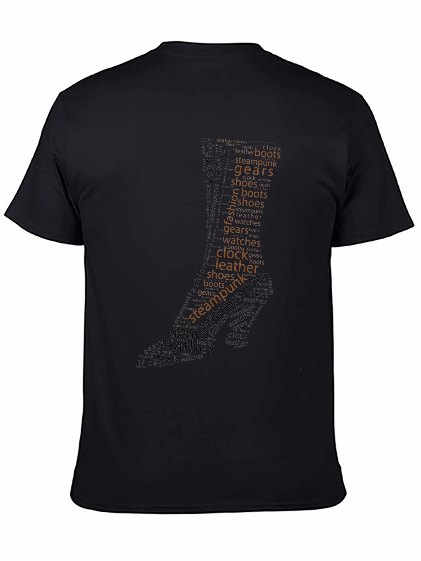 Black Steampunk Word Art Graphic T-Shirt view 4