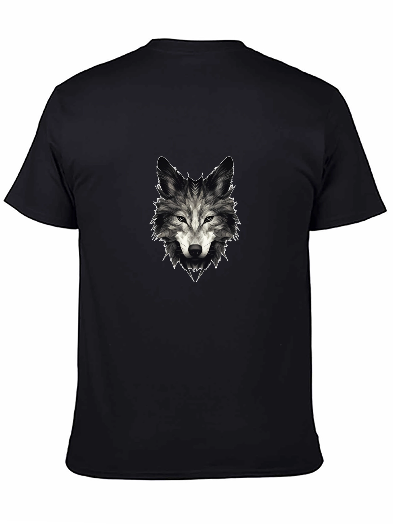 Black Men's Wolf Graphic Tee - Stylish Black T-Shirt view 4