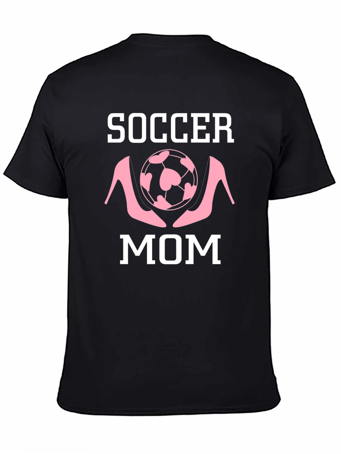 Black Soccer Mom T-Shirt: Heels & Hearts view 4