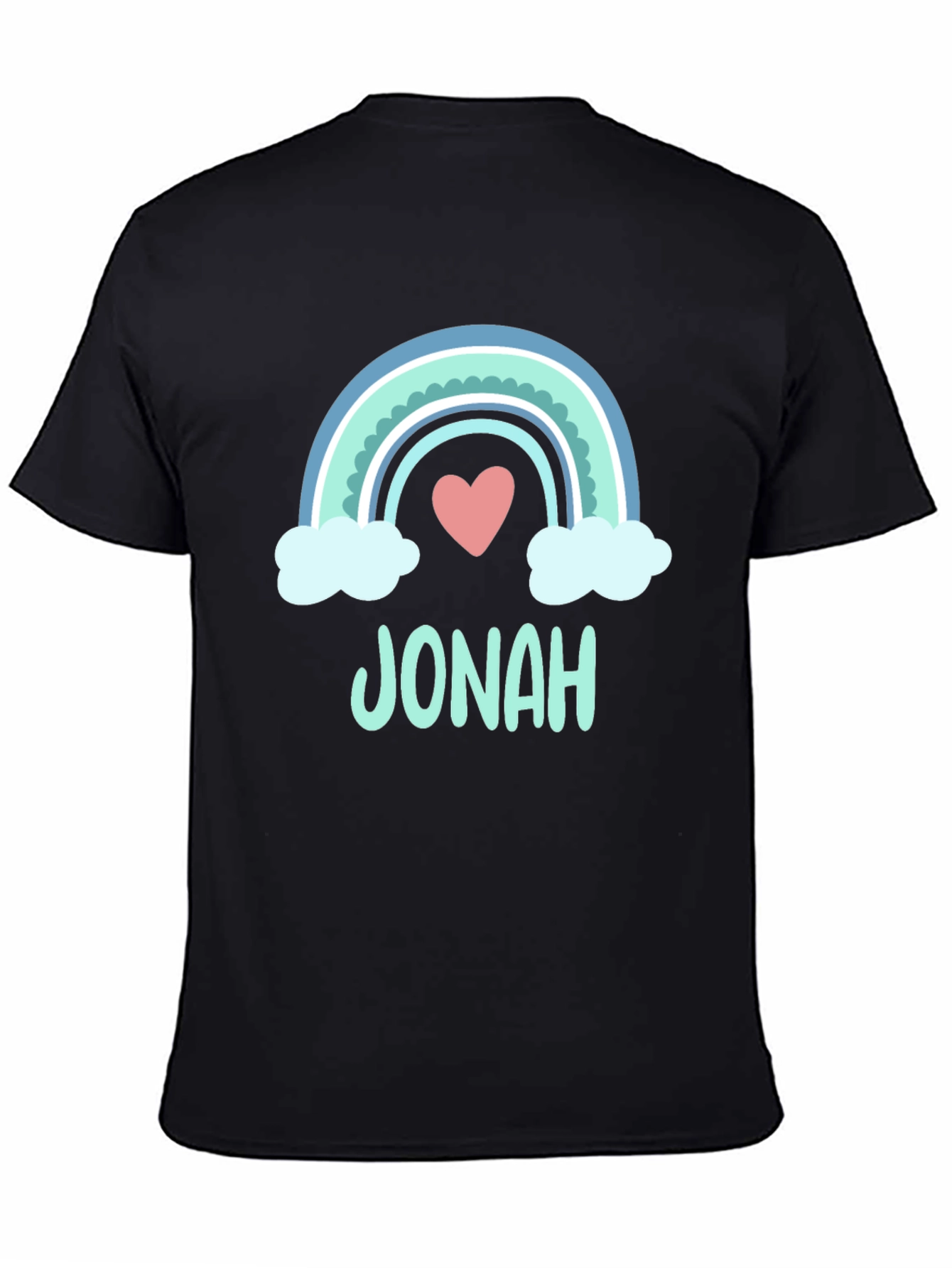 Black Personalized "Jonah" Rainbow Heart T-Shirt view 4