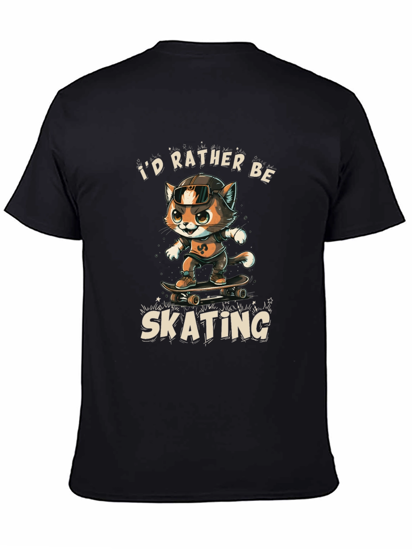 Black Cool Cat Skateboarder Graphic Tee view 4