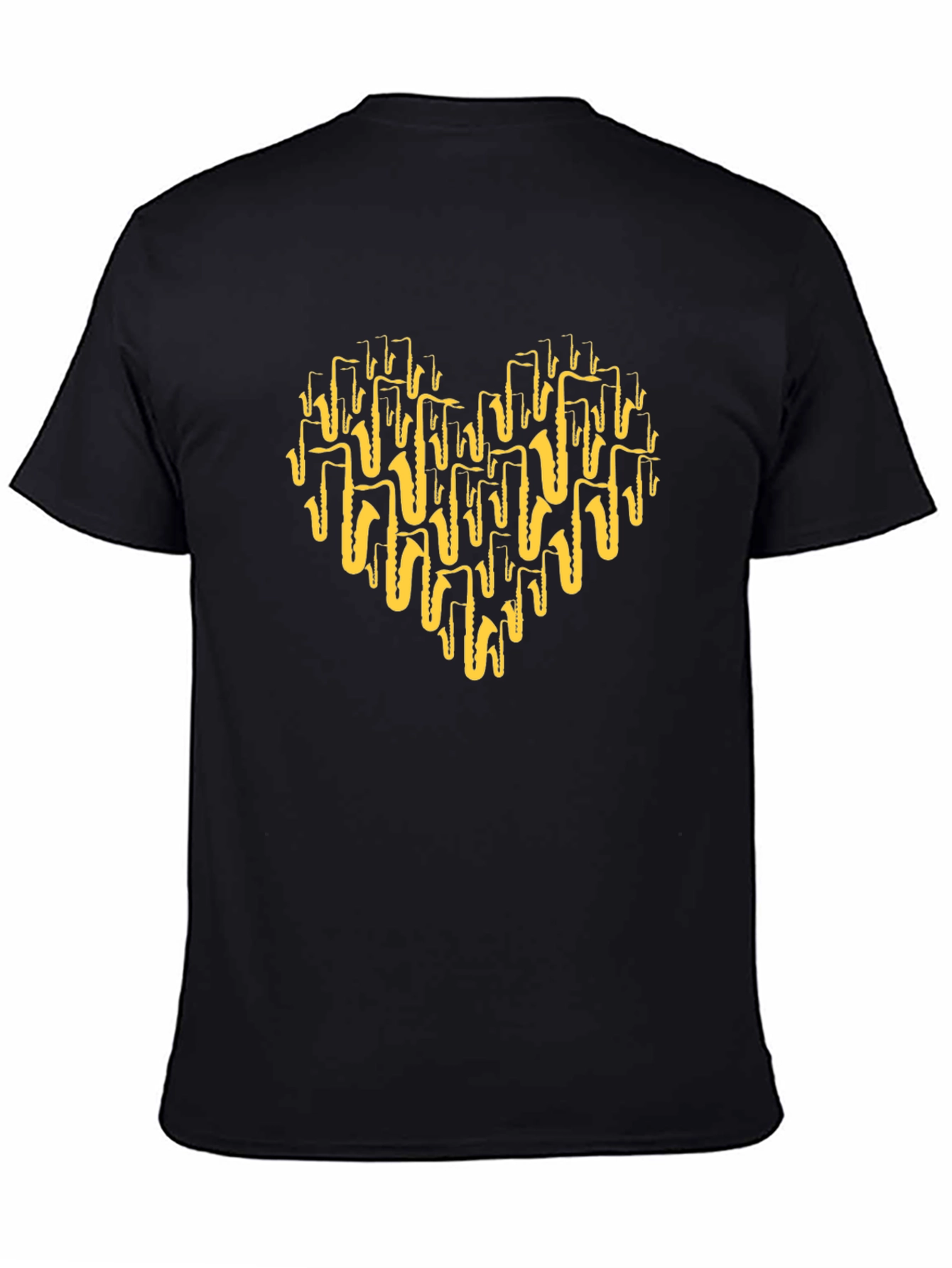 Black Saxophone Heart Graphic T-Shirt - Black view 4