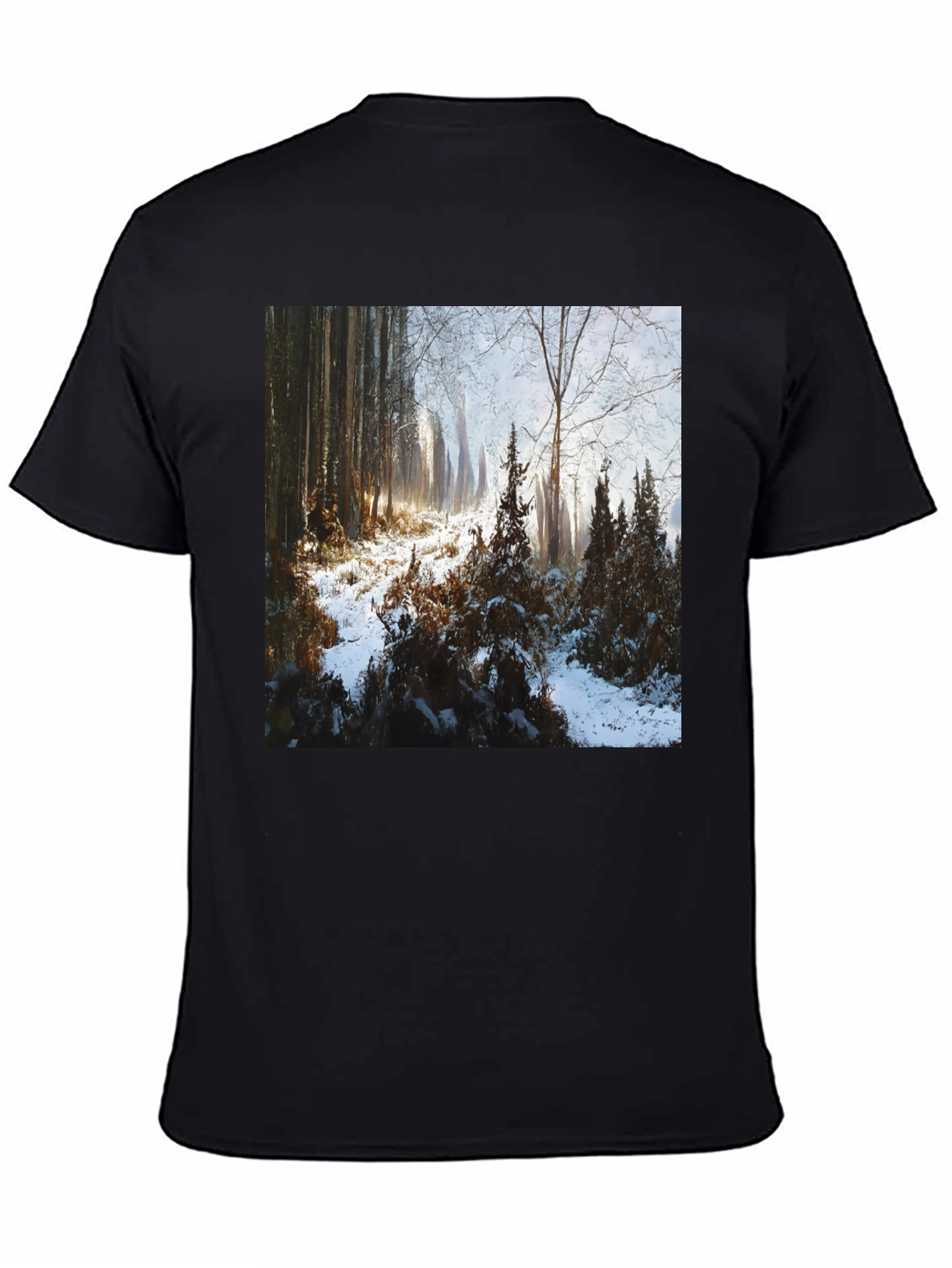 Black Winter Forest Scene T-Shirt view 4