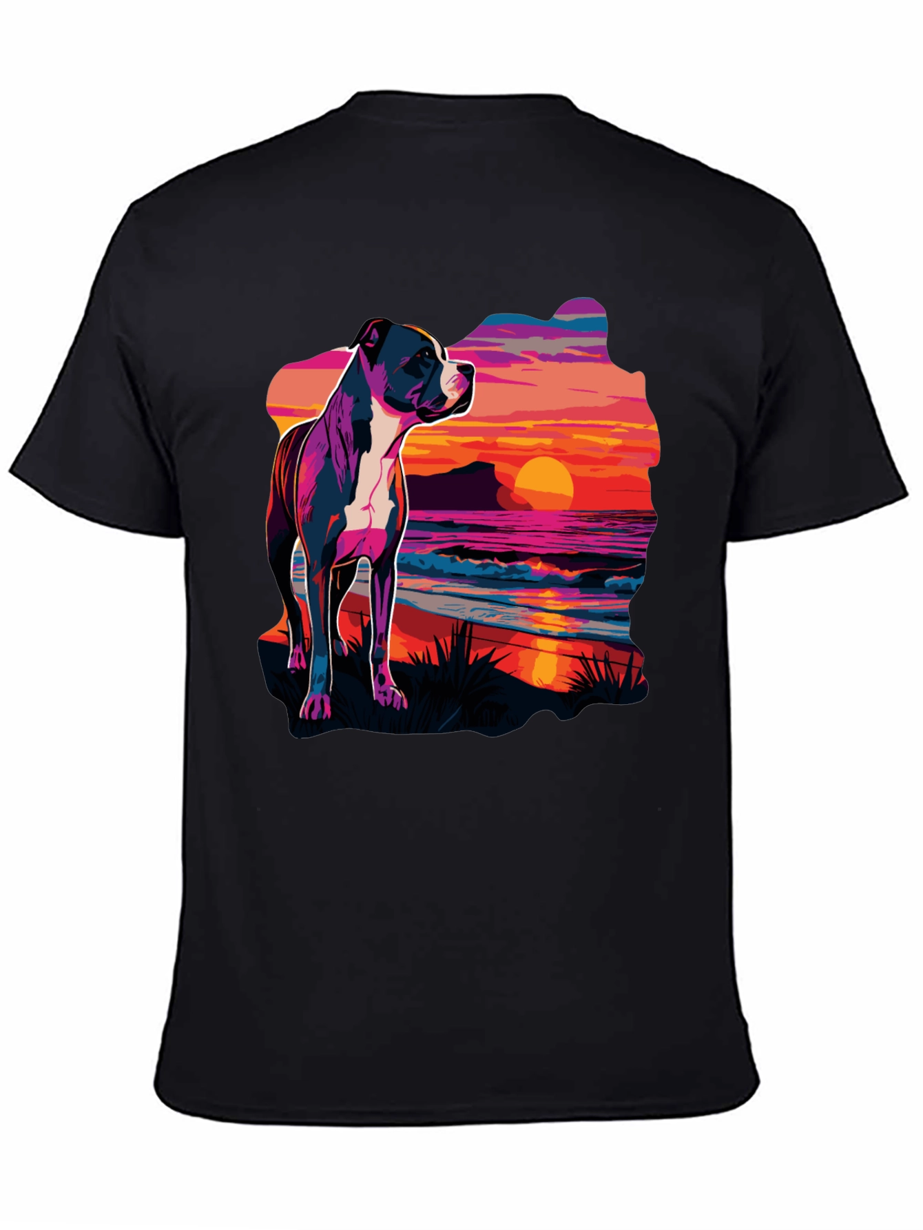 Black Sunset Pitbull Graphic Tee - Cool Dog Lover Shirt view 4