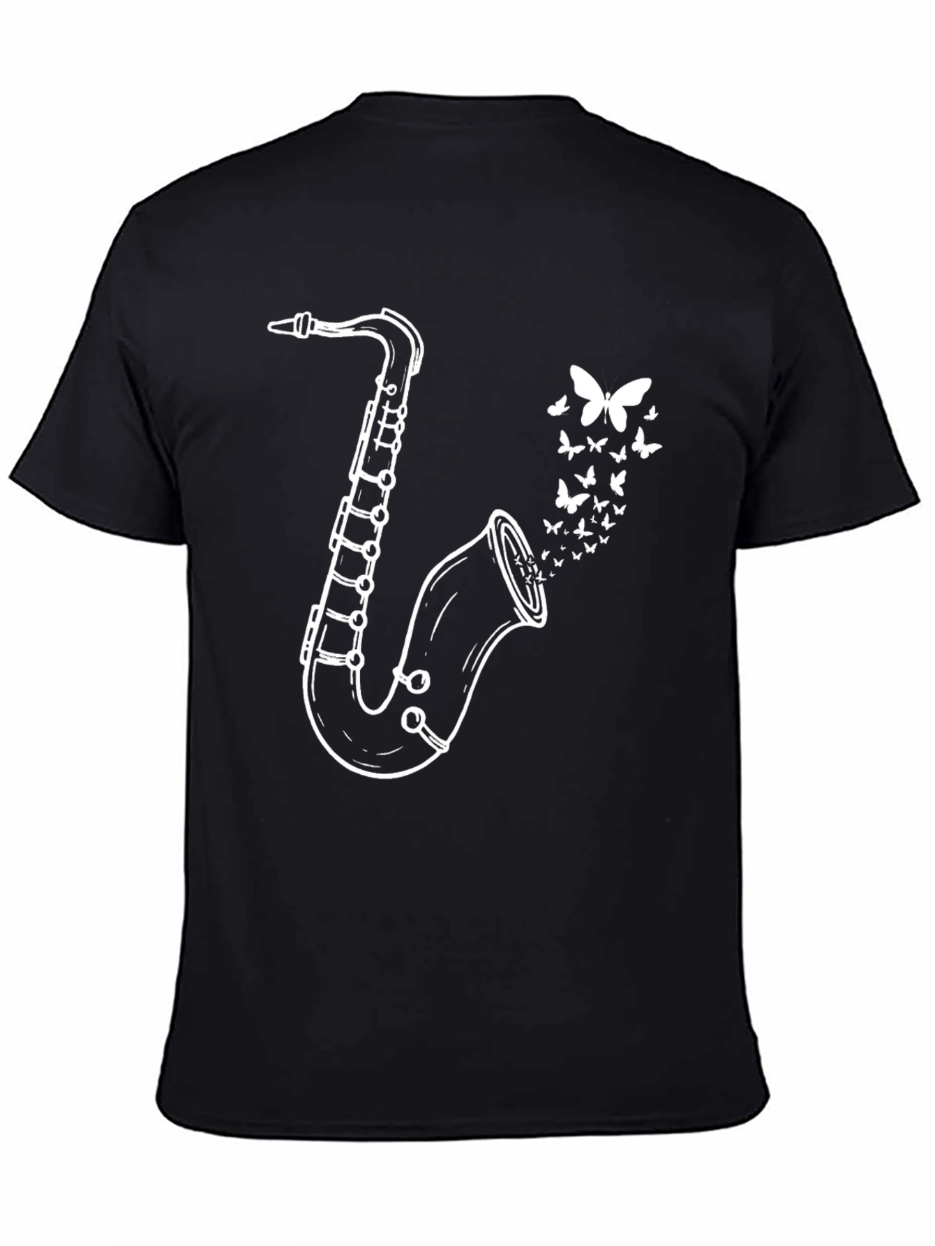 Black Saxophone Butterfly Graphic Tee - Black Casual T-Shirt view 4