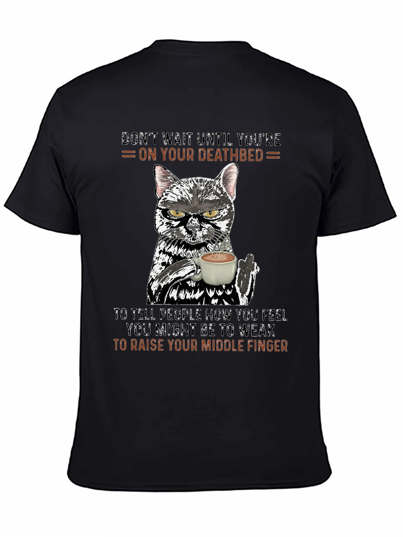 Black Funny Cat Middle Finger Graphic T-Shirt view 4