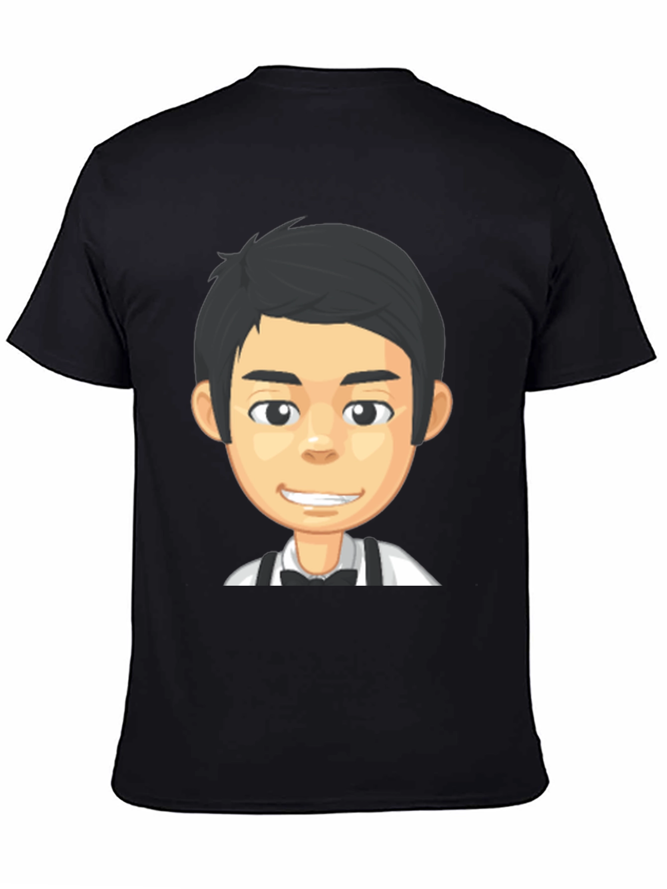 Black Cartoon Waiter Graphic Tee - Black Crew Neck T-Shirt view 4