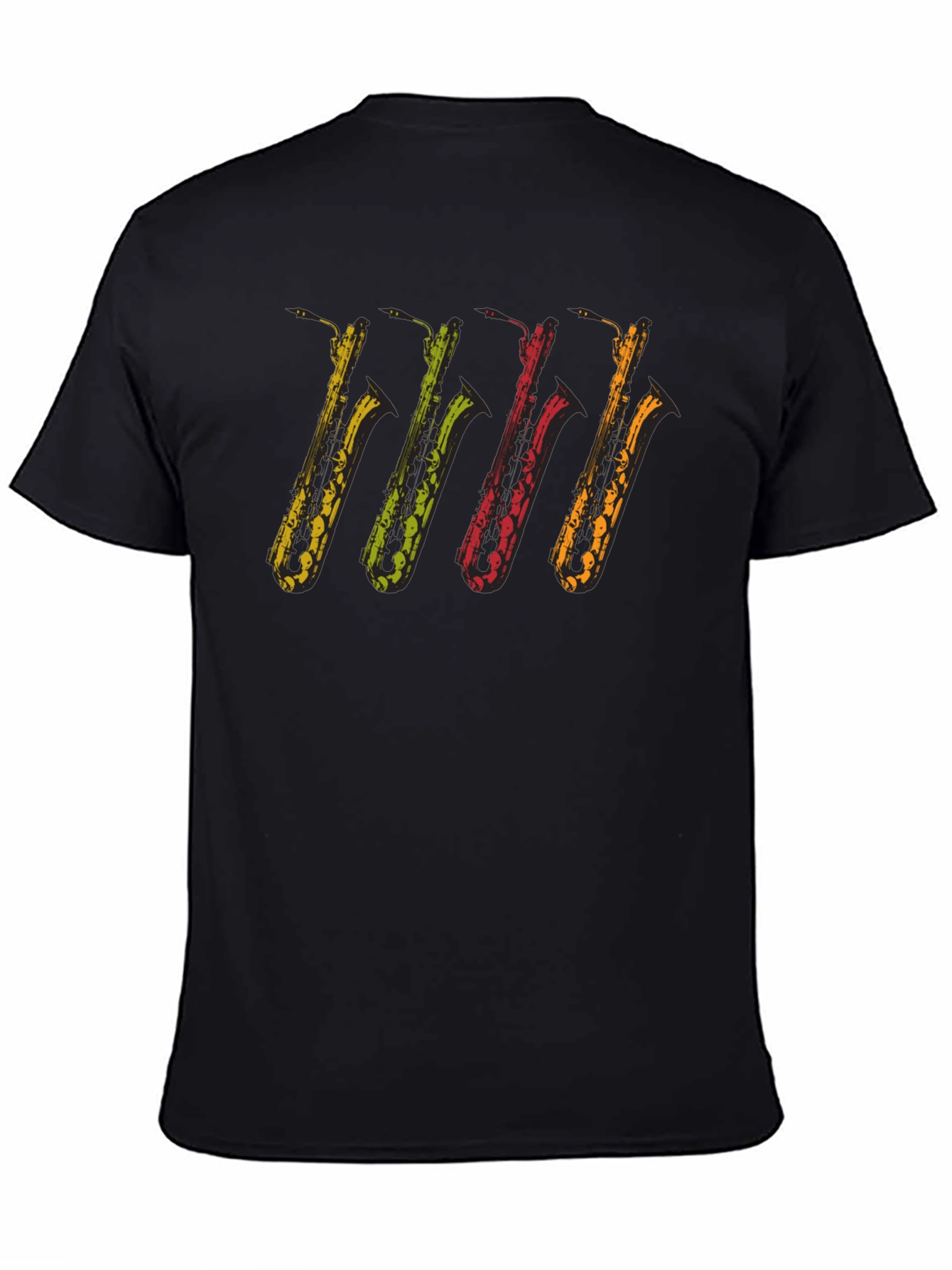 Black Cool Saxophones Black T-Shirt | Music Lover Tee view 4