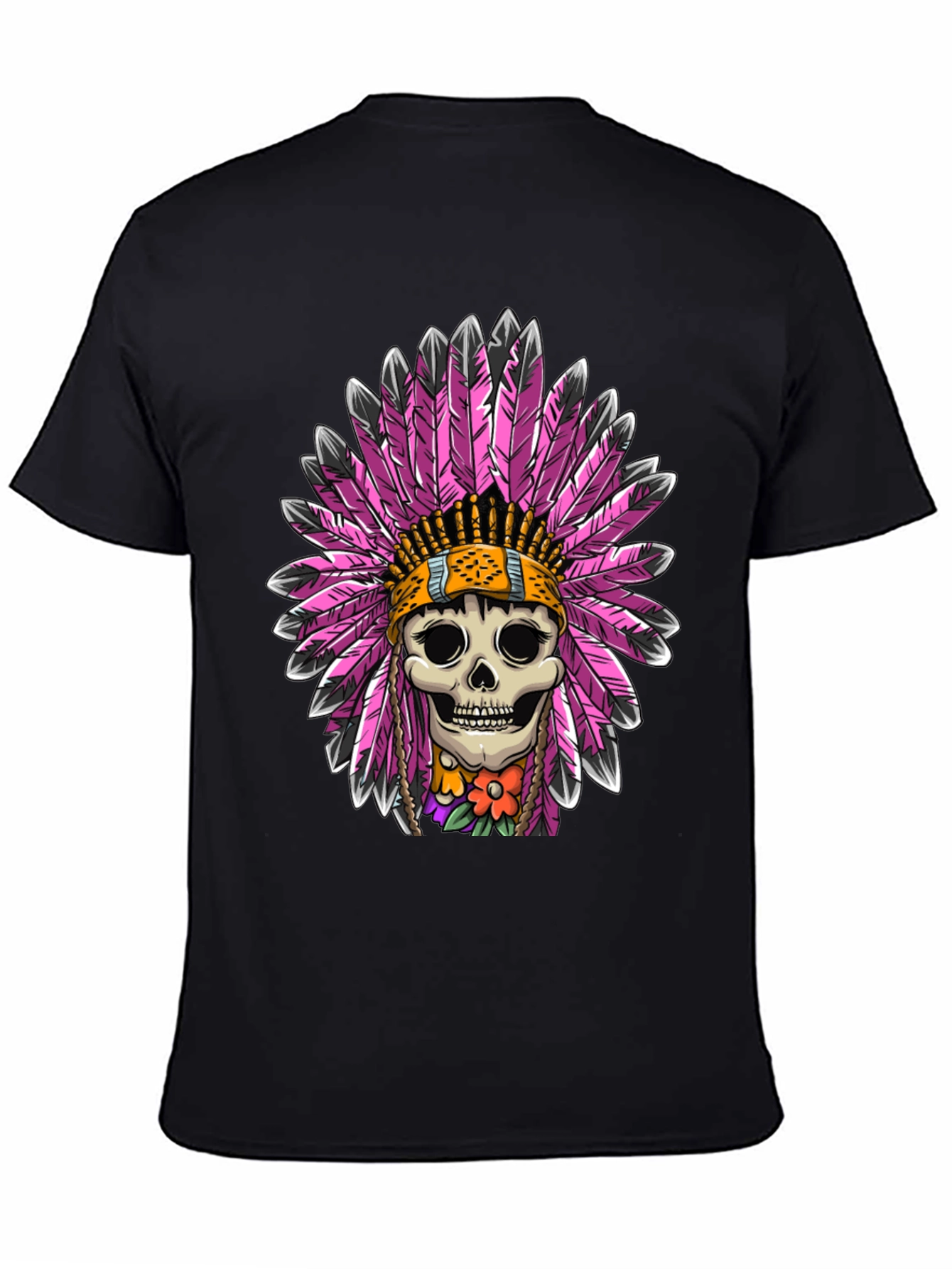 Black Skull Chief Feather Headdress T-Shirt view 4