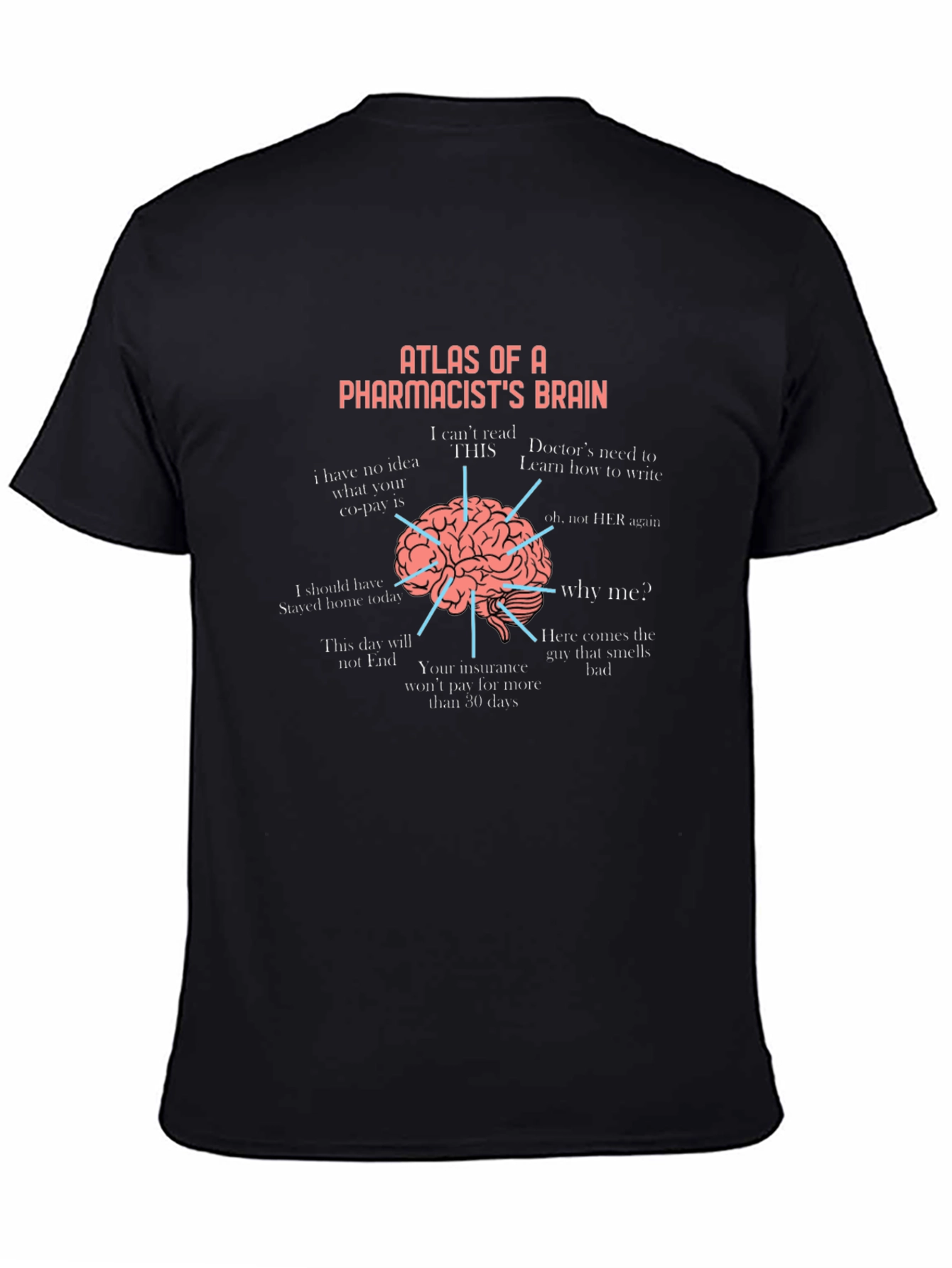 Black Pharmacist Brain Atlas Funny Graphic T-Shirt view 4